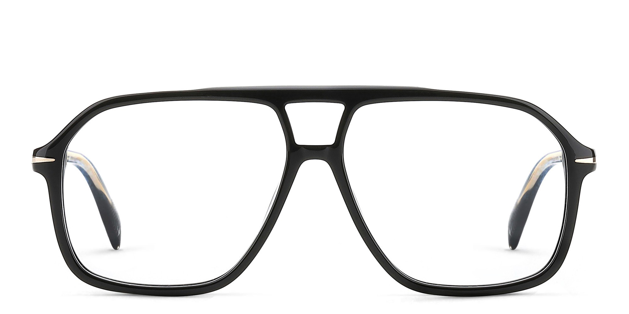 Shop DAVID BECKHAM Wide Pilot Eyeglasses in Black online.