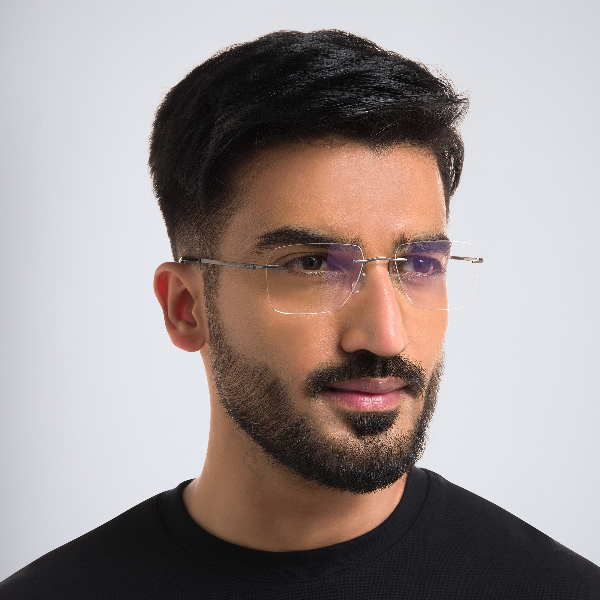 Silhouette Rimless Wide Square Eyeglasses in Grey – Product Photo 5