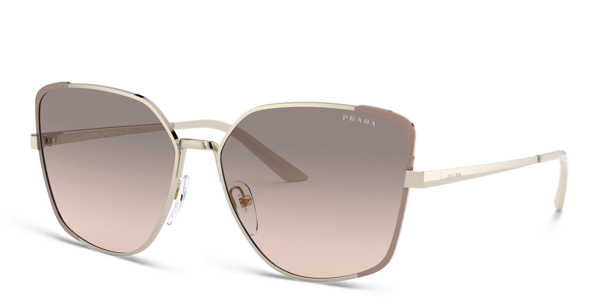 PRADA Wide Irregular Sunglasses in Pale Gold/Matte Pink – Product Photo 2