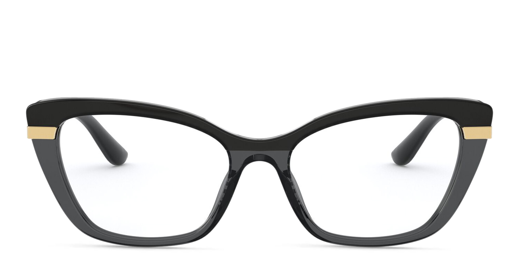 Shop Dolce & Gabbana Cat Eye Eyeglasses in Black On Transparent Black online.