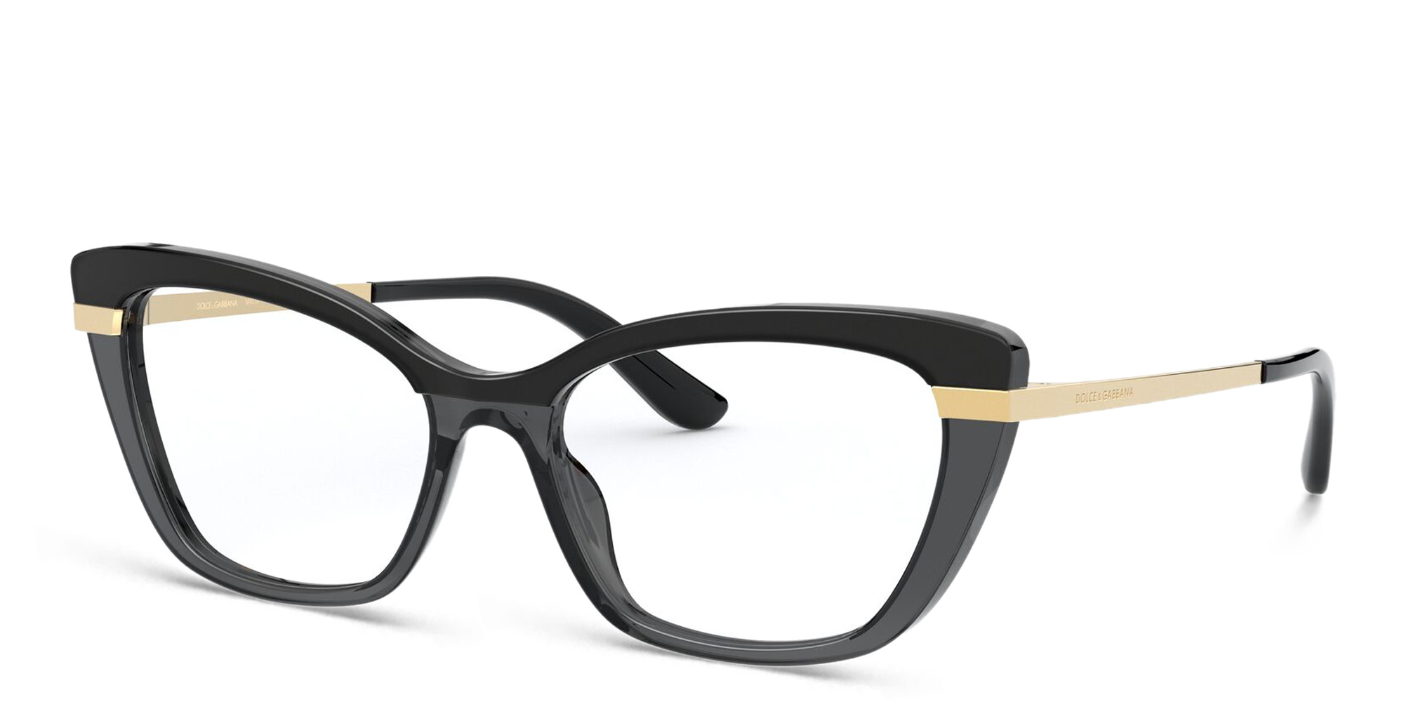 Shop Dolce & Gabbana Cat Eye Eyeglasses in Black On Transparent Black online.