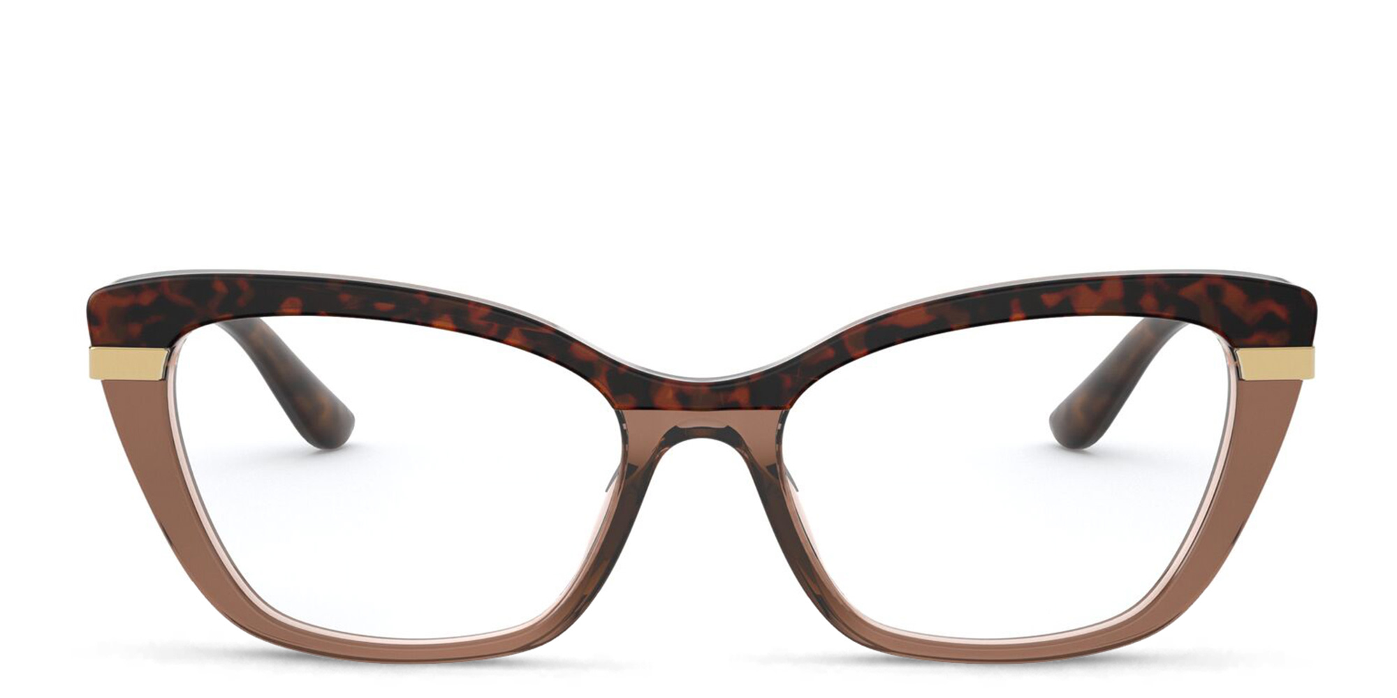 Shop Dolce & Gabbana Cat Eye Eyeglasses in Havana On Transparent Brown online.