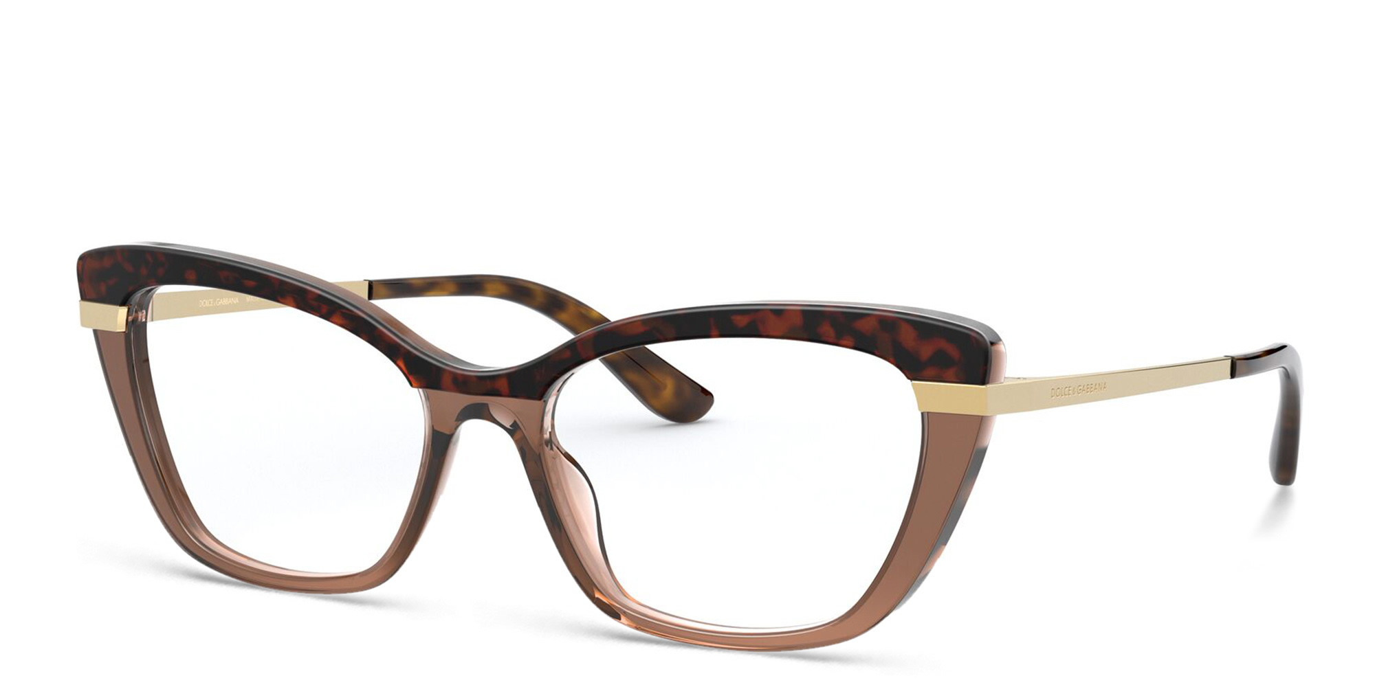 Shop Dolce & Gabbana Cat Eye Eyeglasses in Havana On Transparent Brown online.