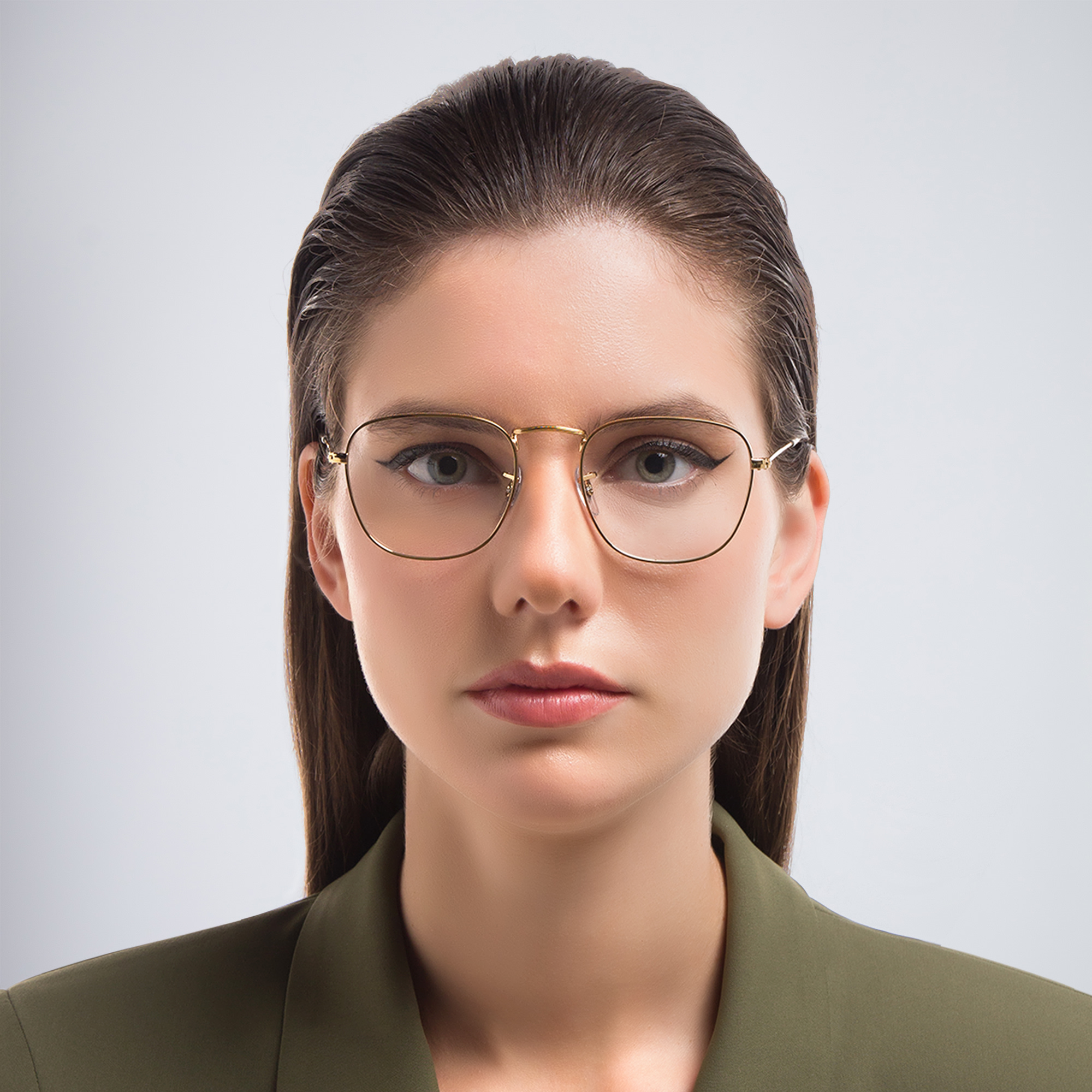 Shop Ray-Ban Frank Unisex Square Eyeglasses in Gold online.