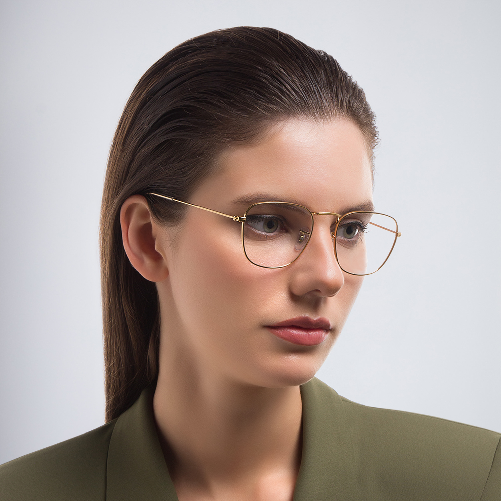 Shop Ray-Ban Frank Unisex Square Eyeglasses in Gold online.