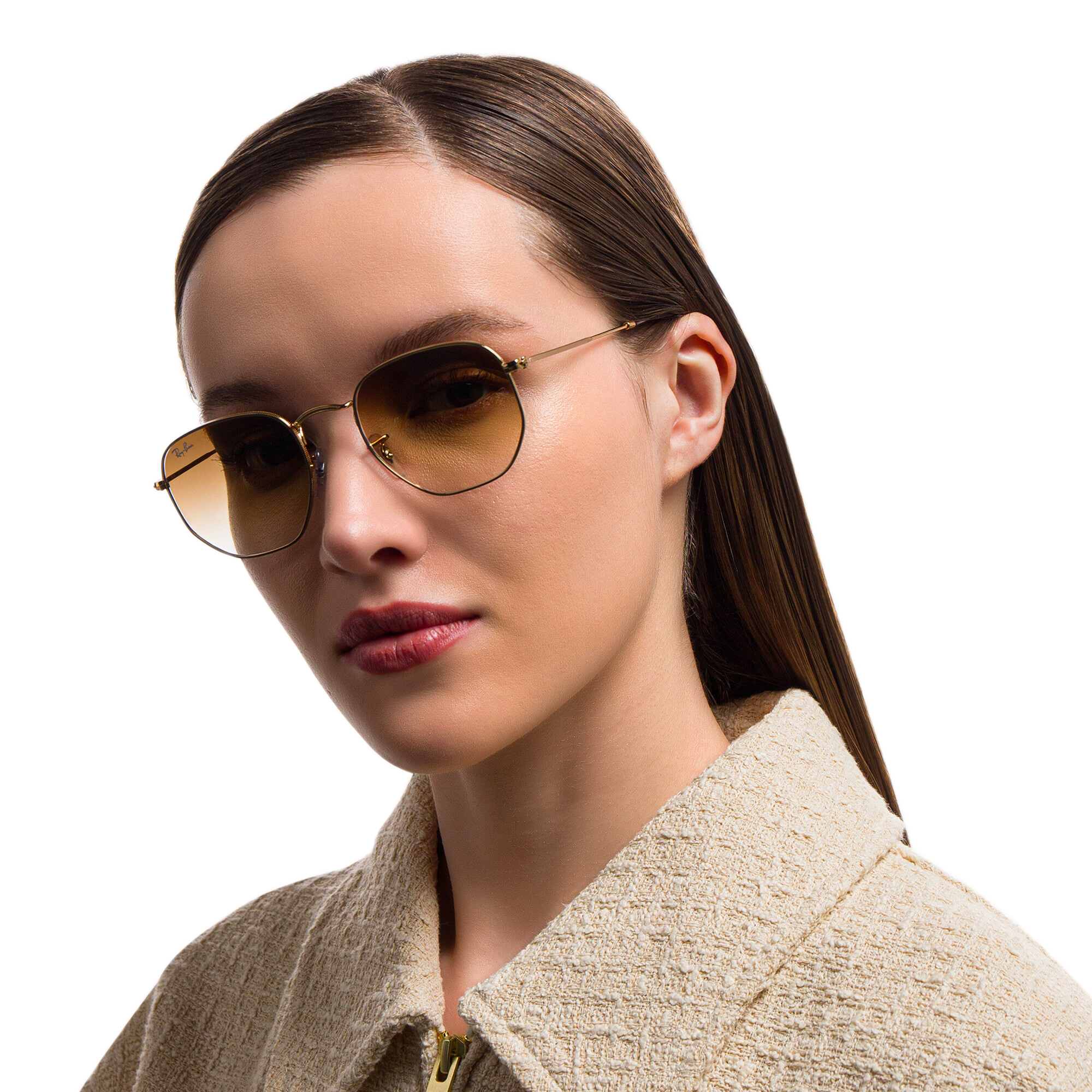 Shop Ray-Ban Hexagonal Unisex Sunglasses in Shiny Gold online.