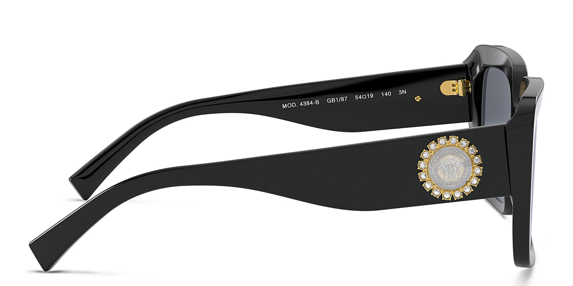 Shop VERSACE Rhinestone-embellished Medusa Sunglasses in Black online.
