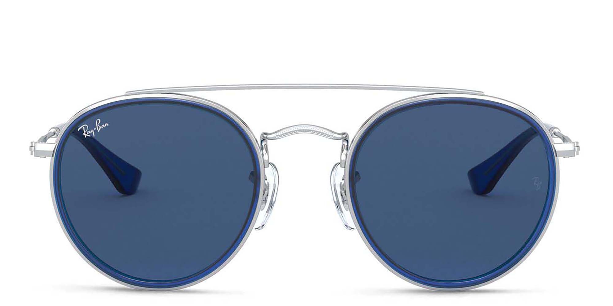 Ray-Ban Junior Kids Round Sunglasses in Blue On Silver – Product Photo 1