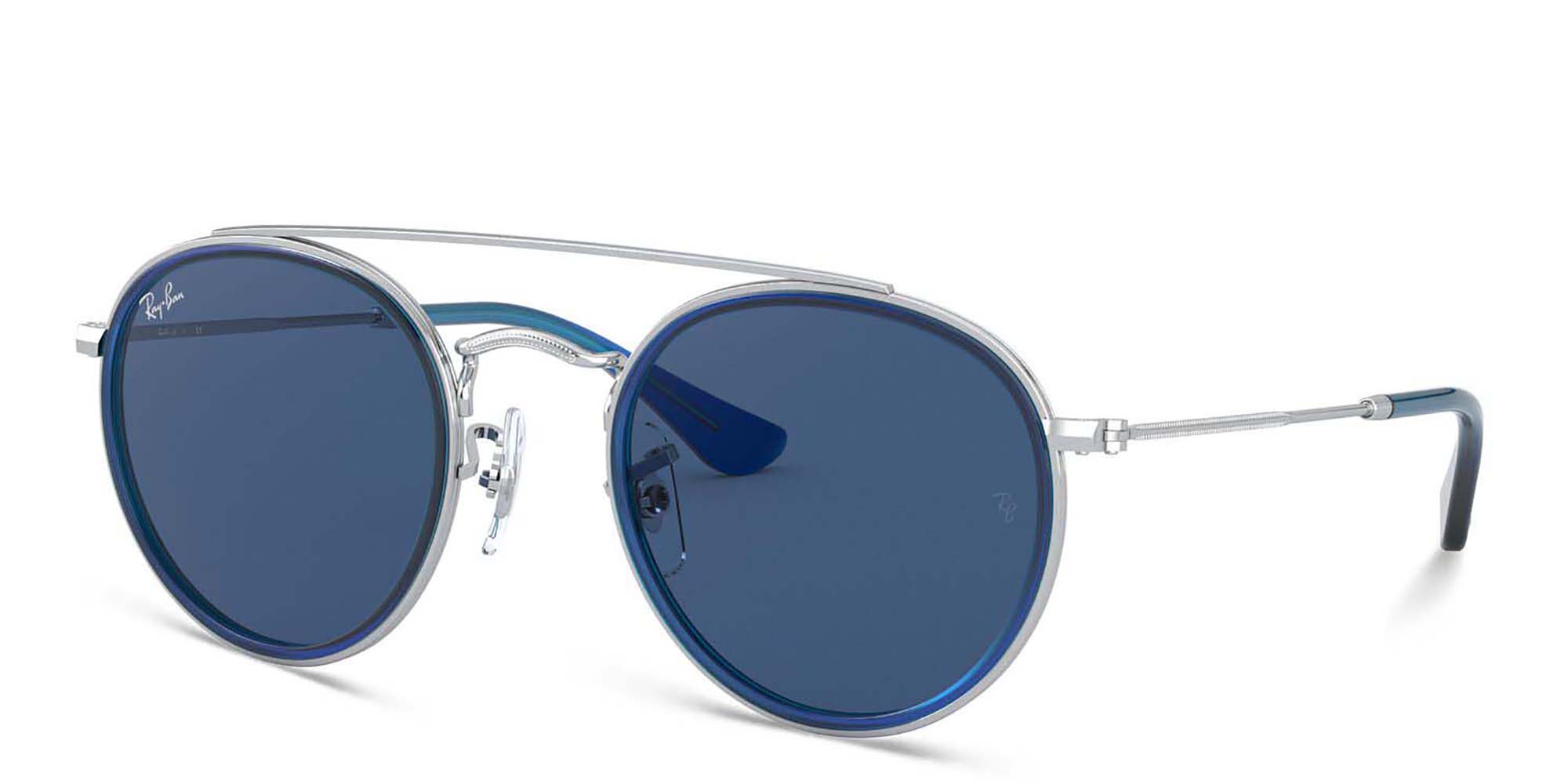 Ray-Ban Junior Kids Round Sunglasses in Blue On Silver – Product Photo 2