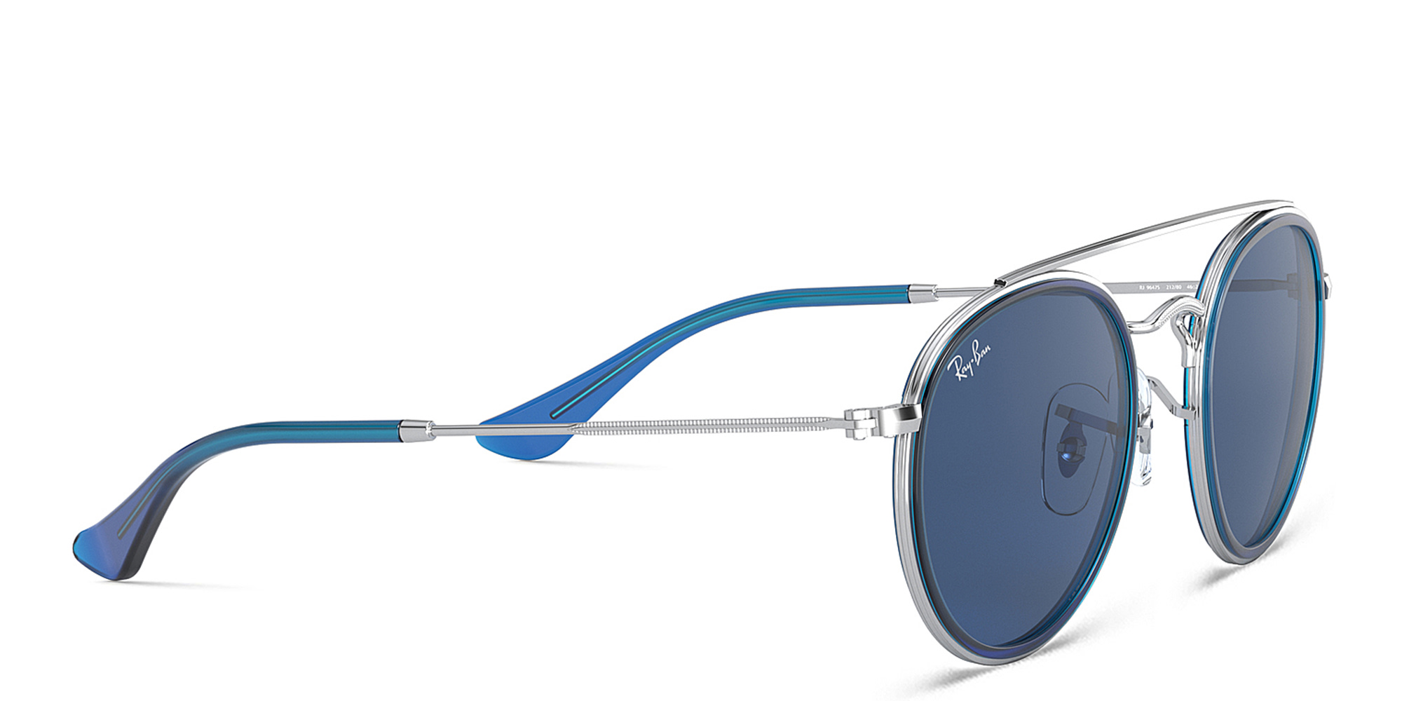 Ray-Ban Junior Kids Round Sunglasses in Blue On Silver – Product Photo 4