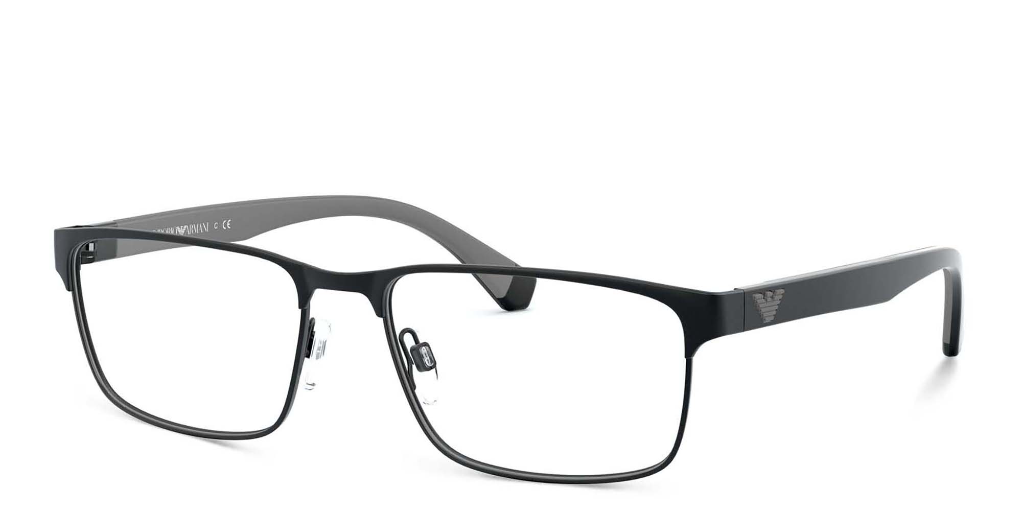 Shop Emporio Armani Rectangle Eyeglasses in Matte Black online.