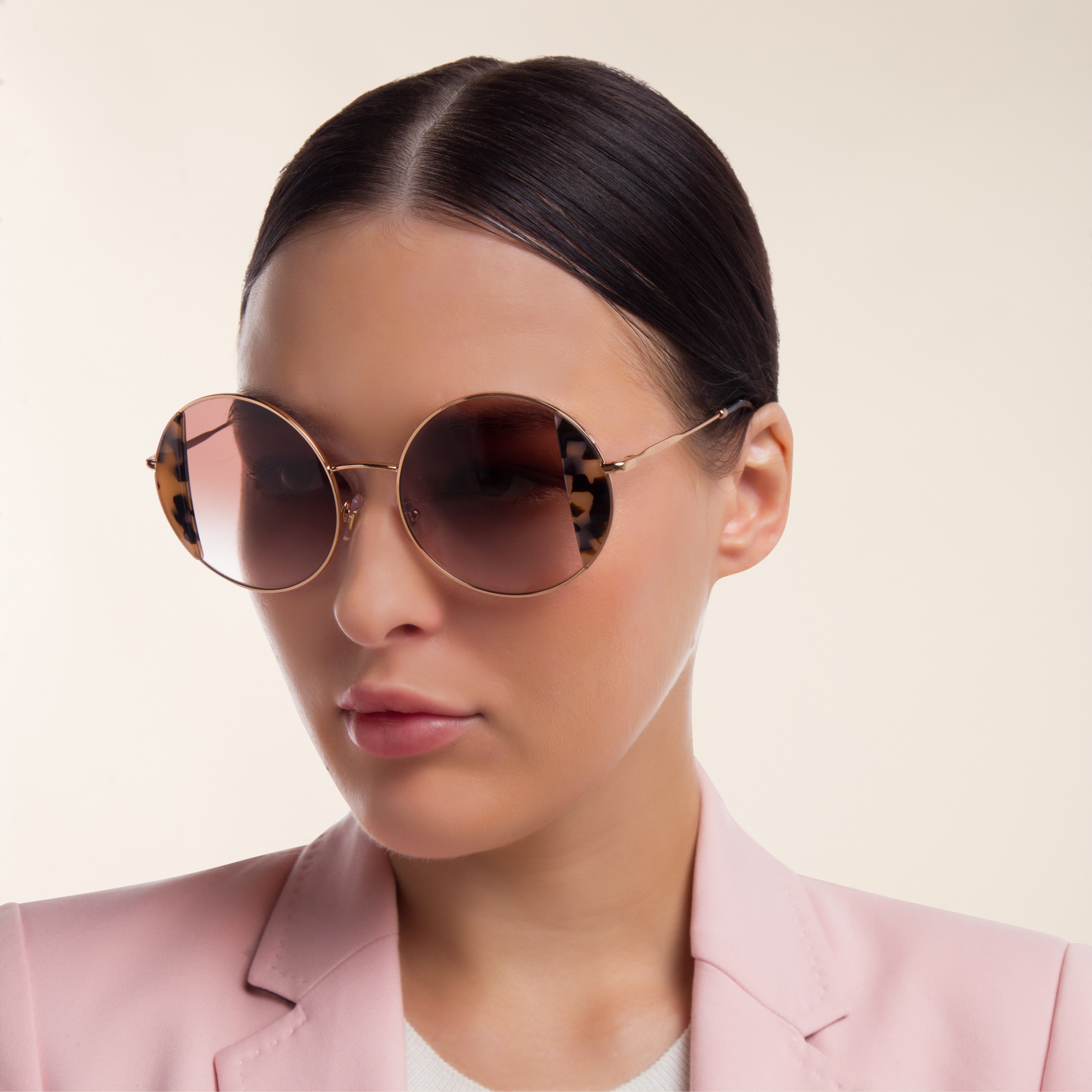 Shop MIU MIU Round Sunglasses in Rose Gold online.