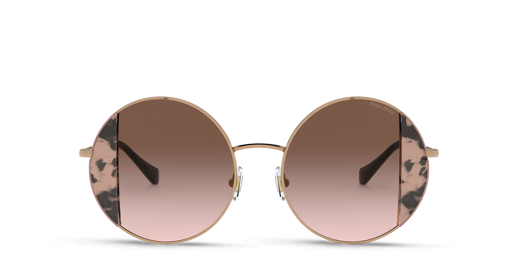 Shop MIU MIU Round Sunglasses in Rose Gold online.