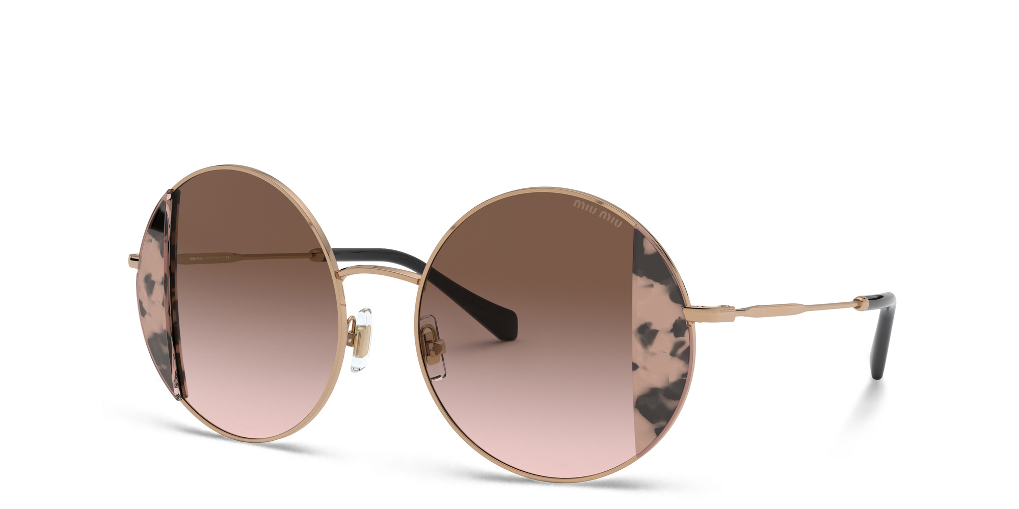 Shop MIU MIU Round Sunglasses in Rose Gold online.