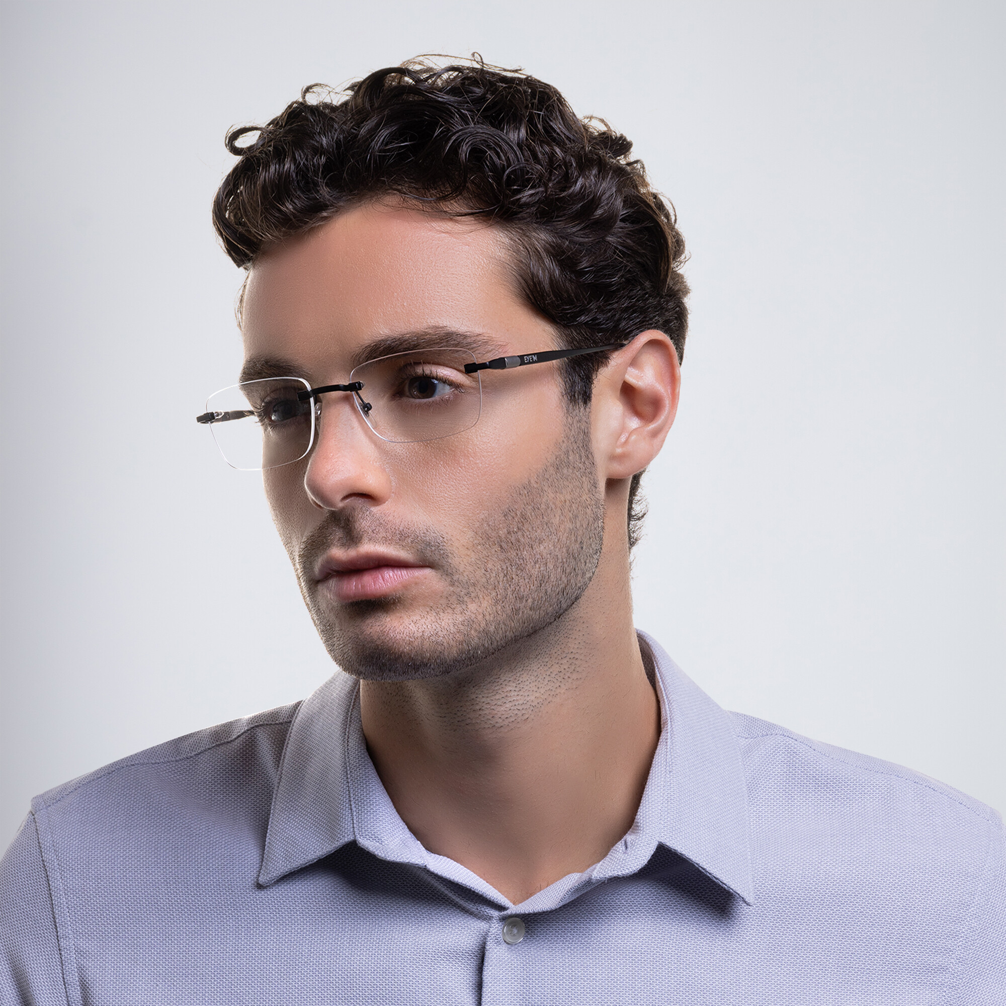 Shop EYE'M Rimless Rectangle Eyeglasses in Black online.