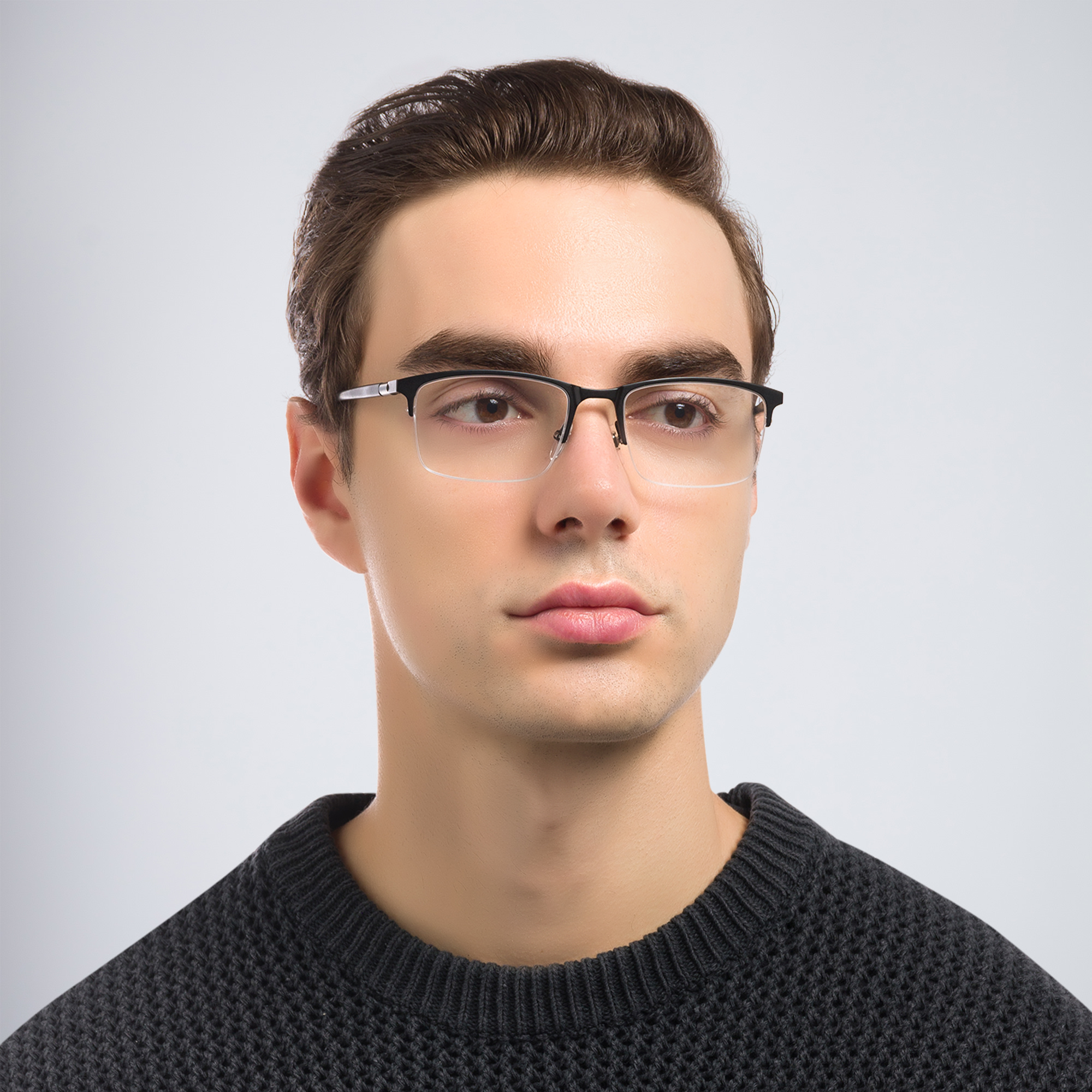 Shop EYE'M Half Rim Rectangle Eyeglasses in Black online.