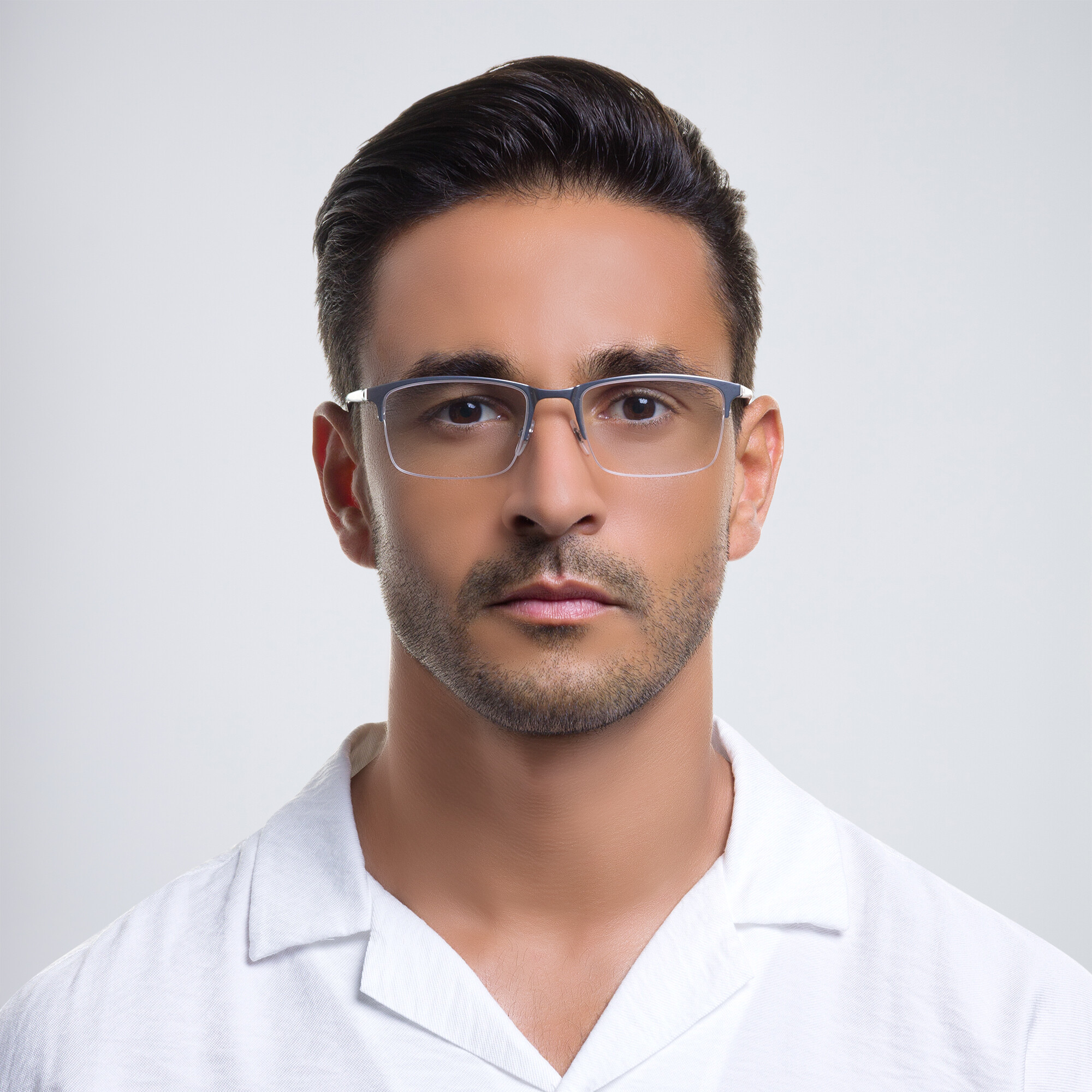 EYE'M Half Rim Rectangle Eyeglasses in Silver – Product Photo 5