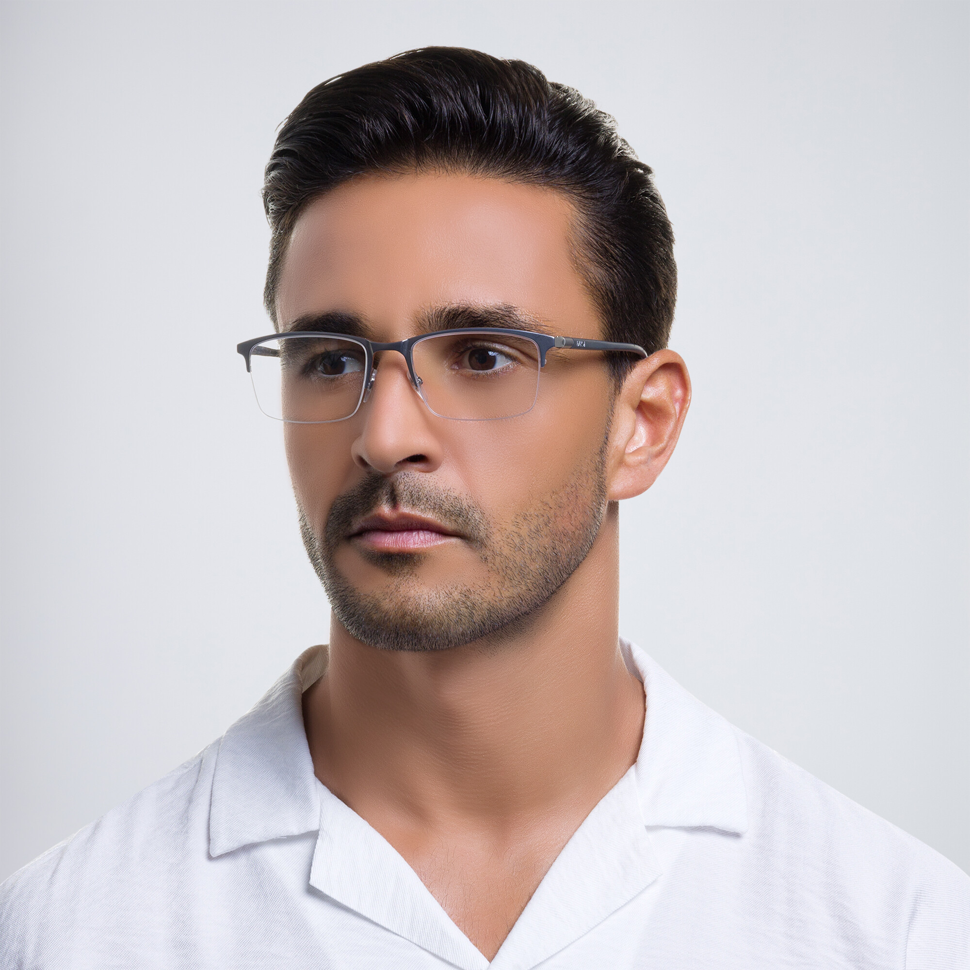 EYE'M Half Rim Rectangle Eyeglasses in Silver – Product Photo 6