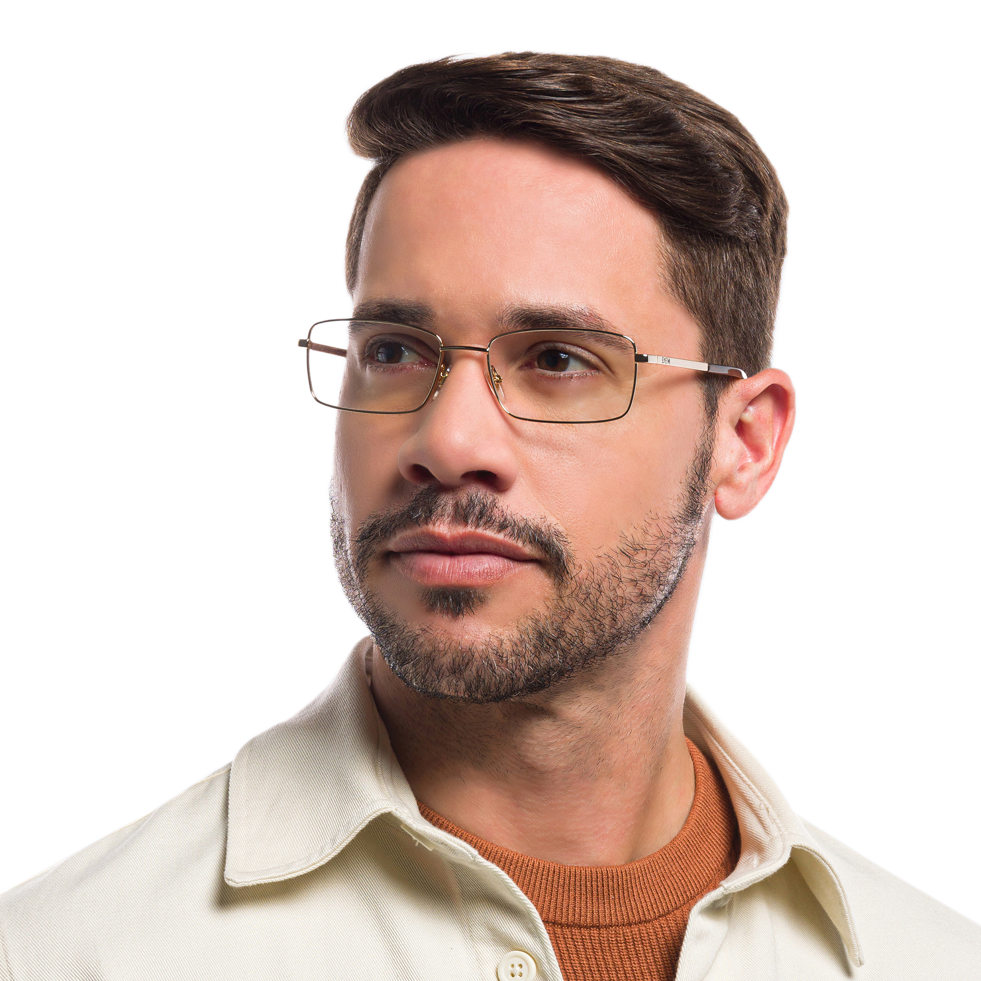 EYE'M Wide Rectangle Eyeglasses in Gold – Product Photo 5