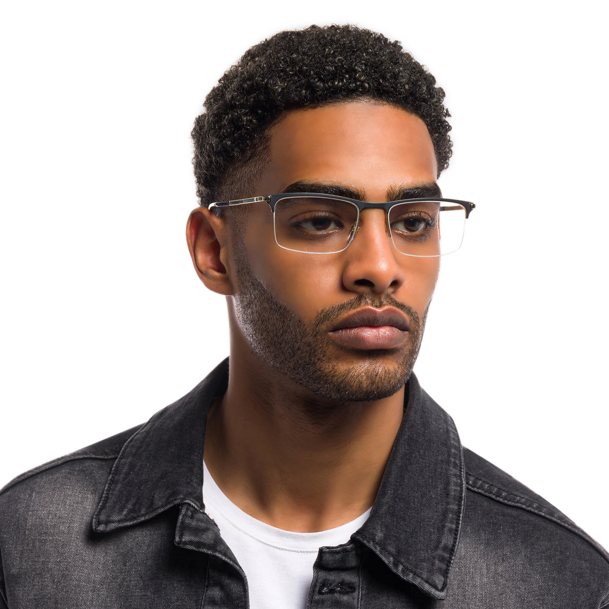 EYE'M Half Rim Rectangle Eyeglasses in Gold – Product Photo 6