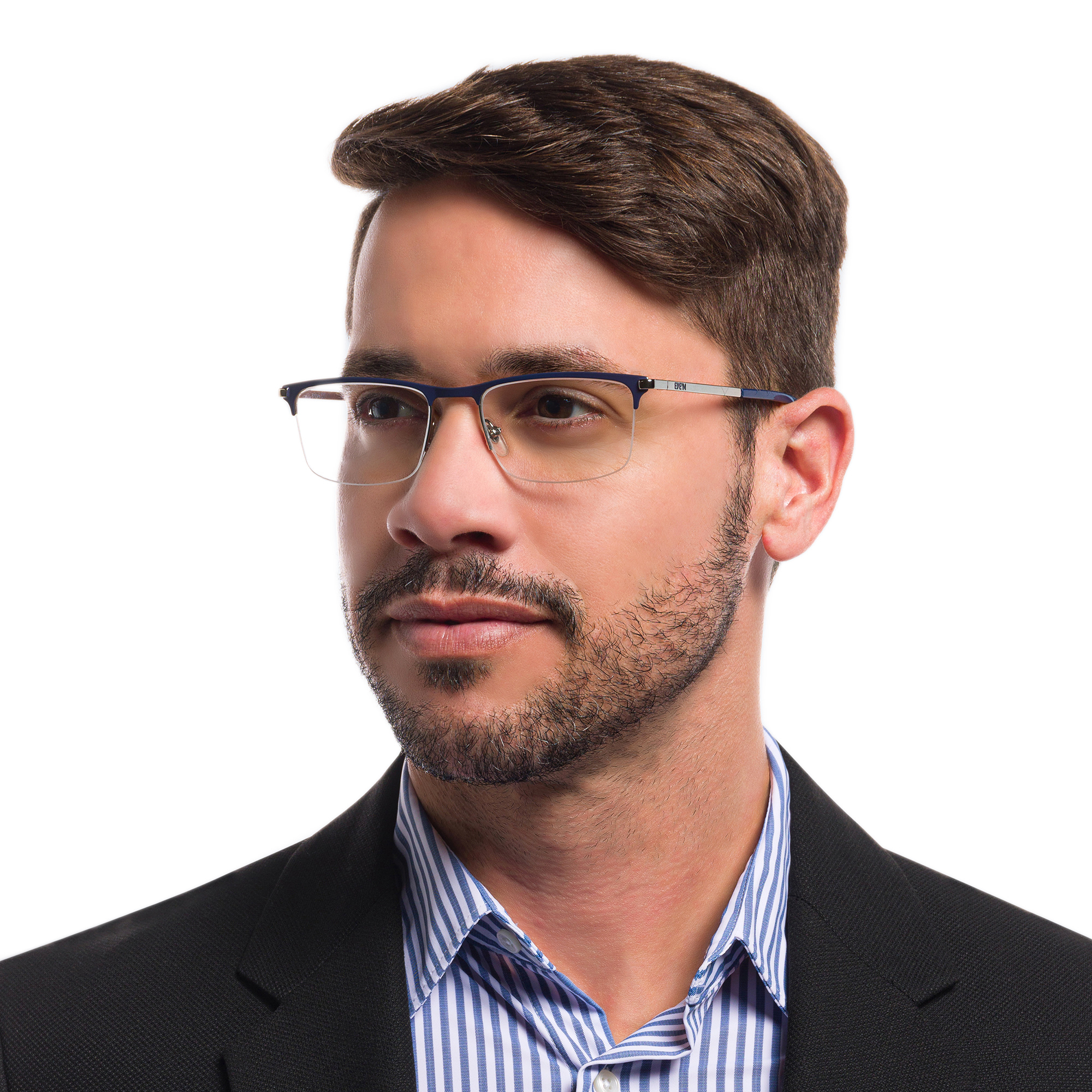 EYE'M Half Rim Rectangle Eyeglasses in Blue – Product Photo 5