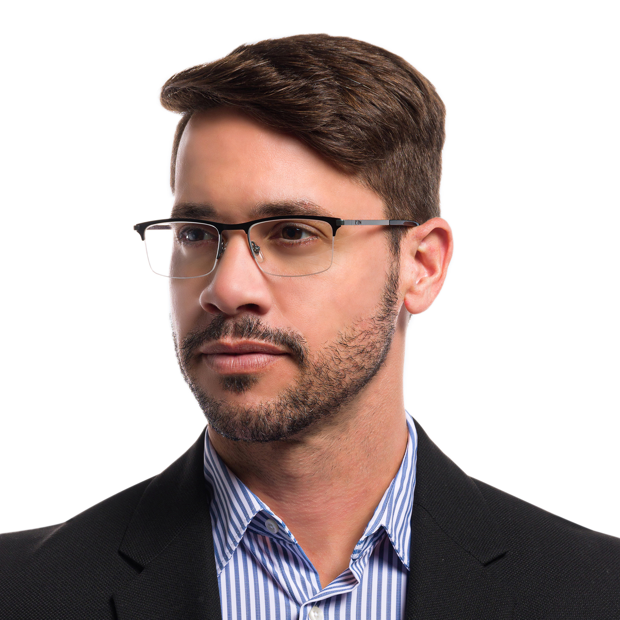 EYE'M Half Rim Rectangle Eyeglasses in Gunmetal – Product Photo 5