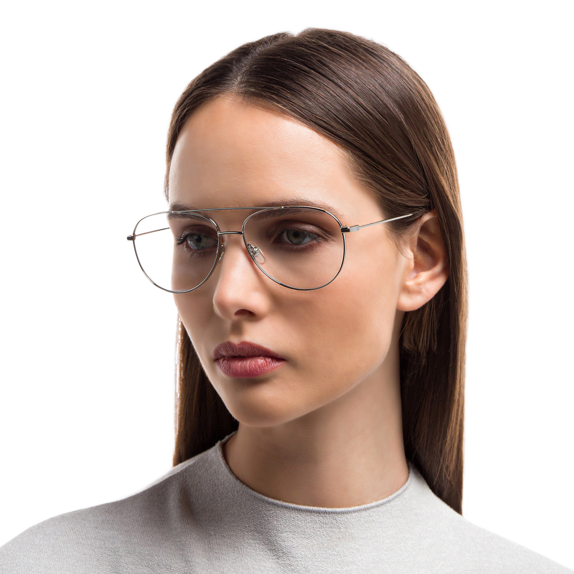 EYE'M Unisex Wide Aviator Eyeglasses in Silver – Product Photo 6