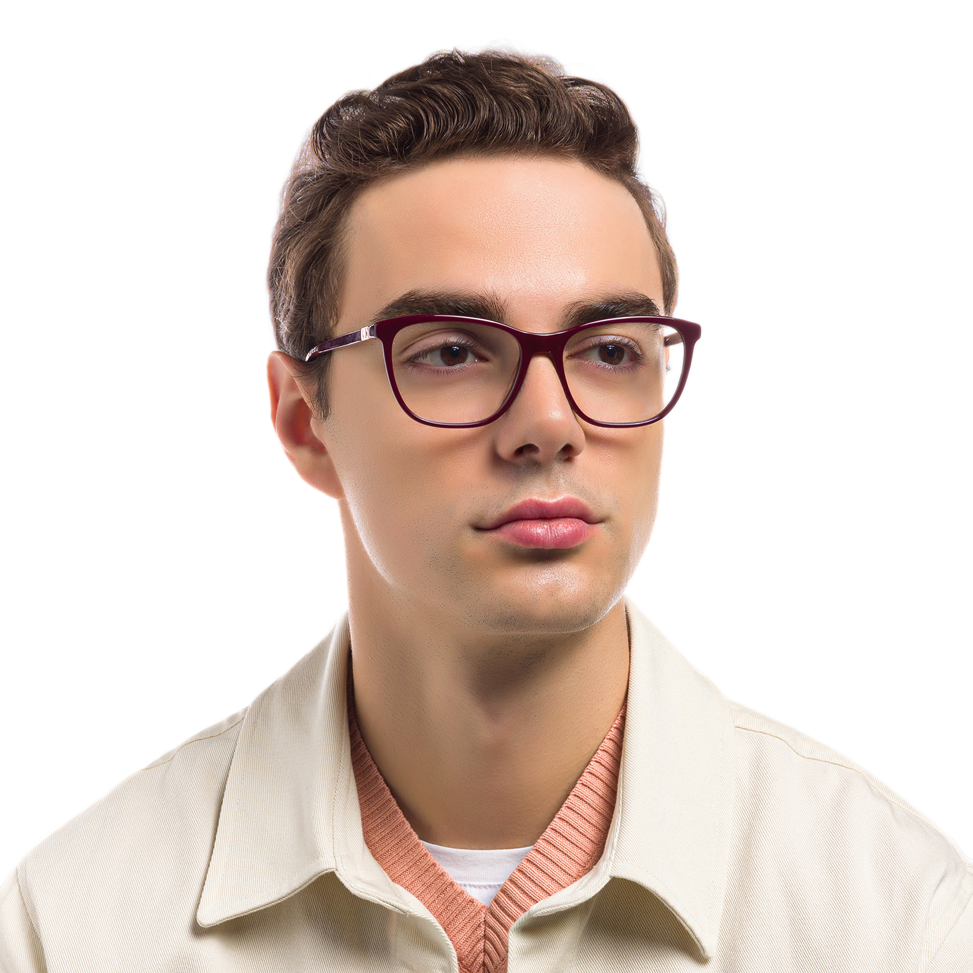 EYE'M Square Eyeglasses in Burgundy – Product Photo 7