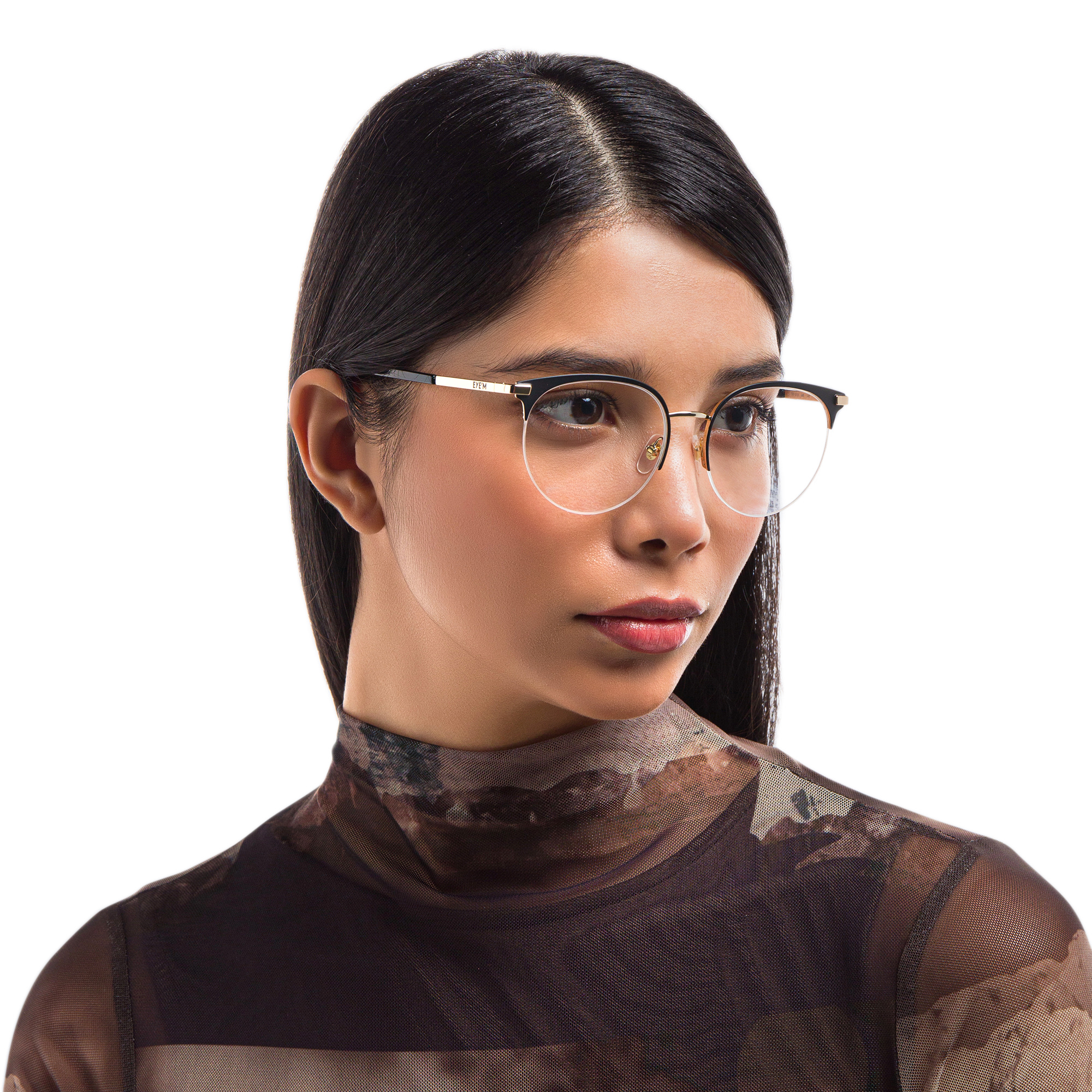 Shop EYE'M Half Rim Cat Eye Eyeglasses in Black online.