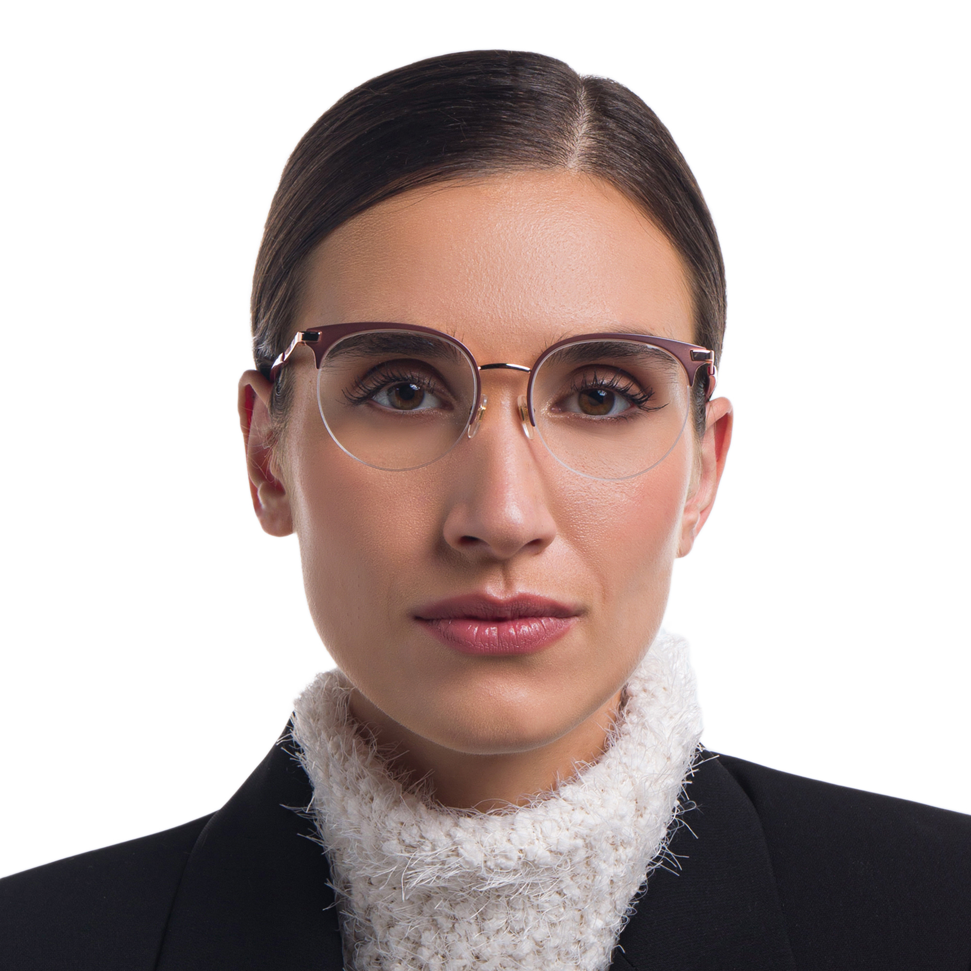 Shop EYE'M Half Rim Cat Eye Eyeglasses in Red online.