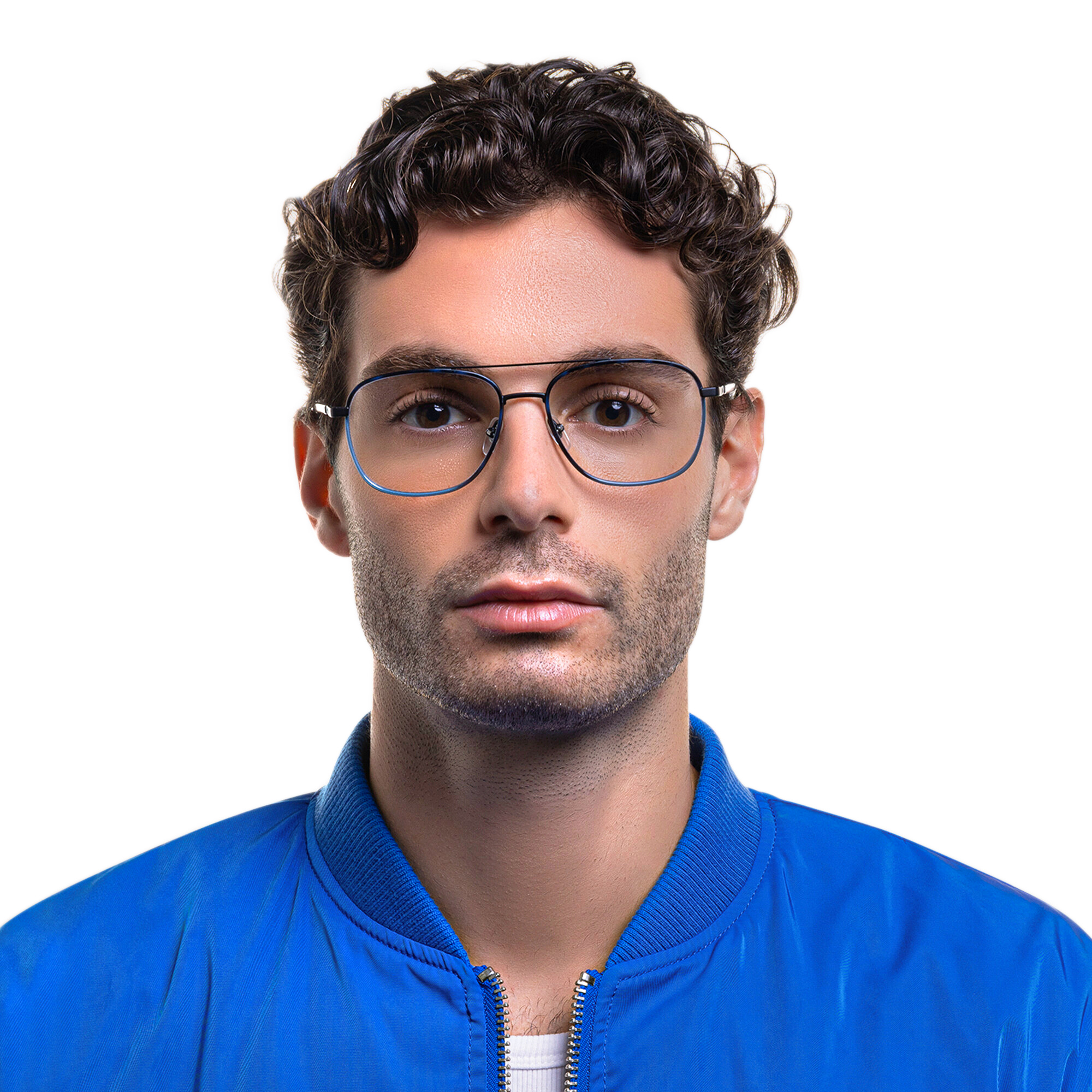EYE'M Wide Square Eyeglasses in Blue – Product Photo 5