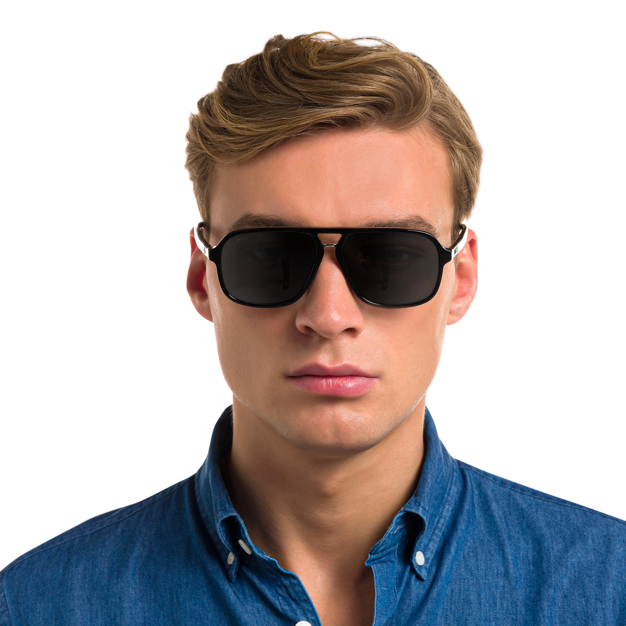 Shop EYE'M Aviator Sunglasses in Shiny Black online.