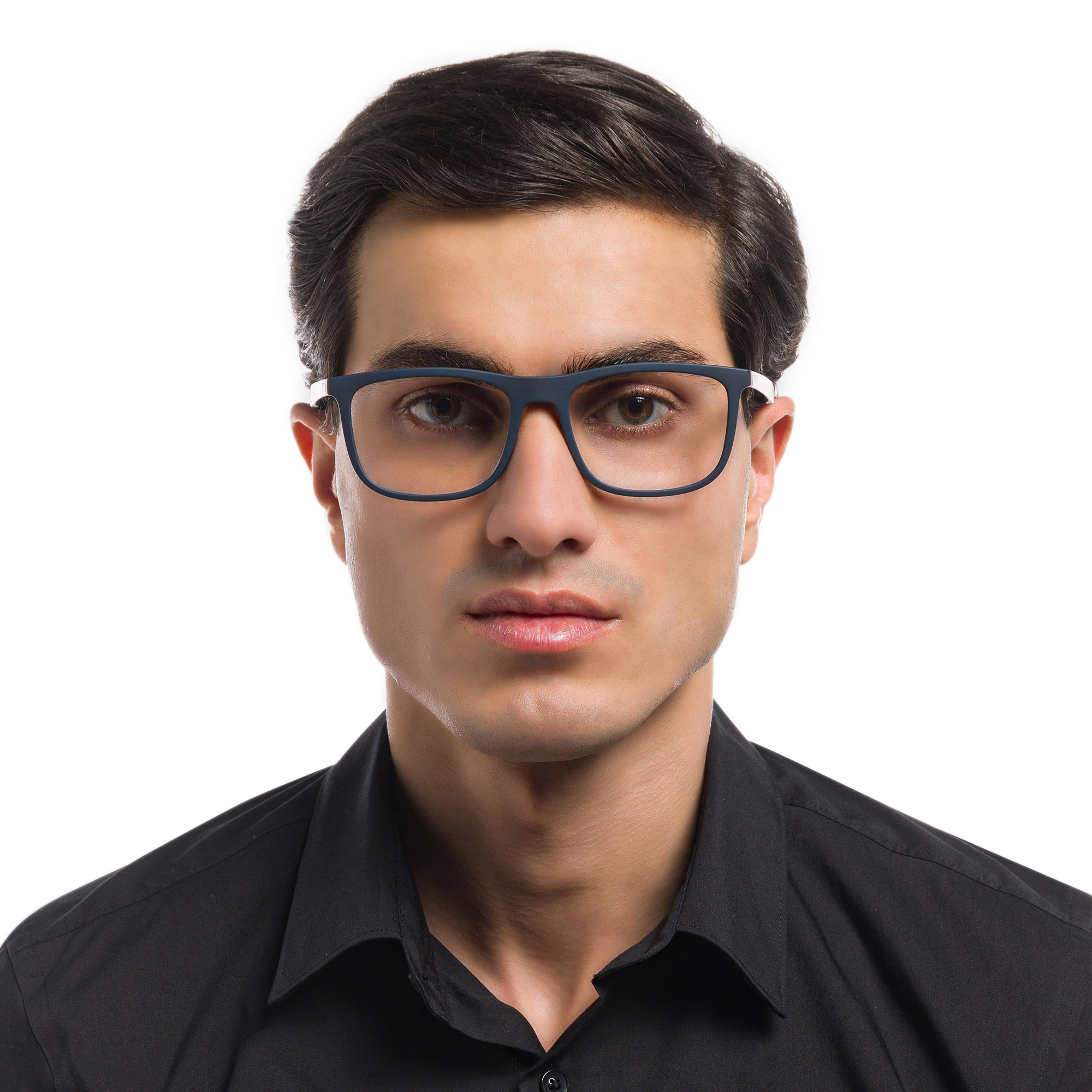 Shop Emporio Armani Wide Rectangle Eyeglasses in Blue online.