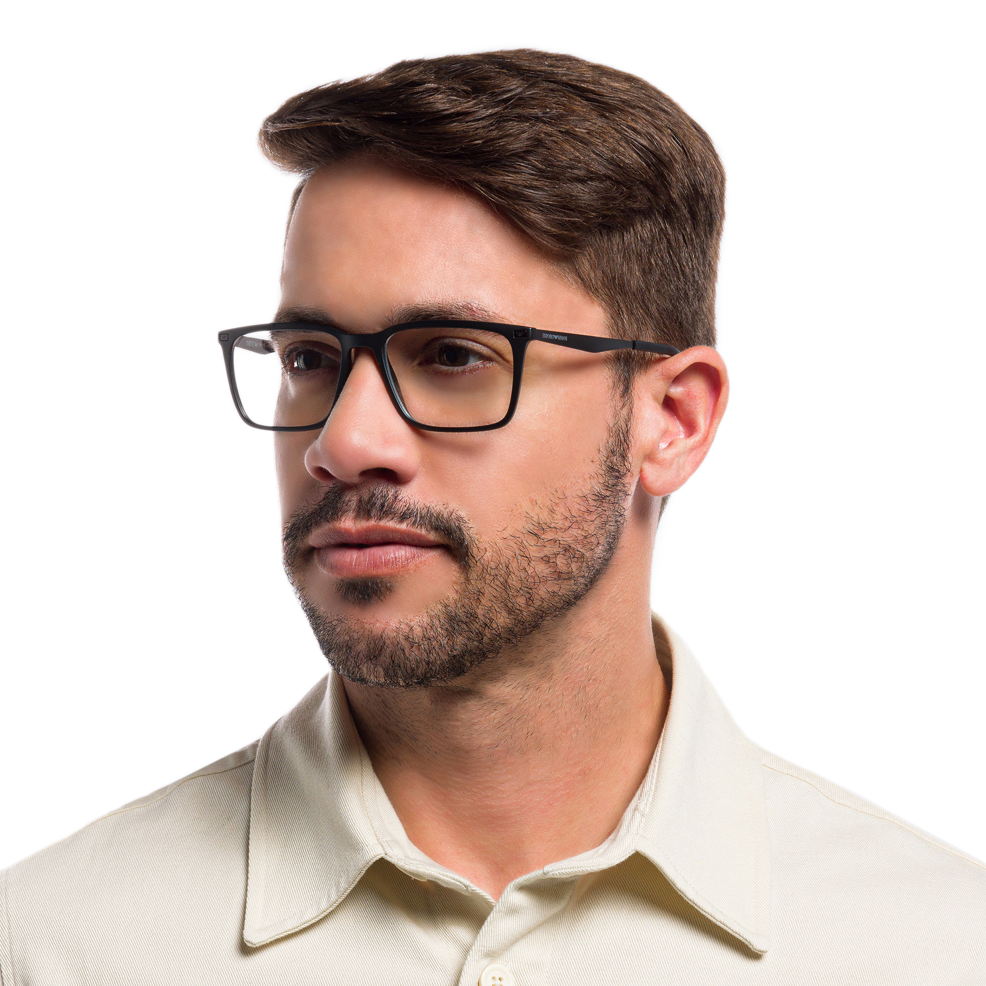 Shop Emporio Armani Wide Rectangle Eyeglasses in Matte Black online.