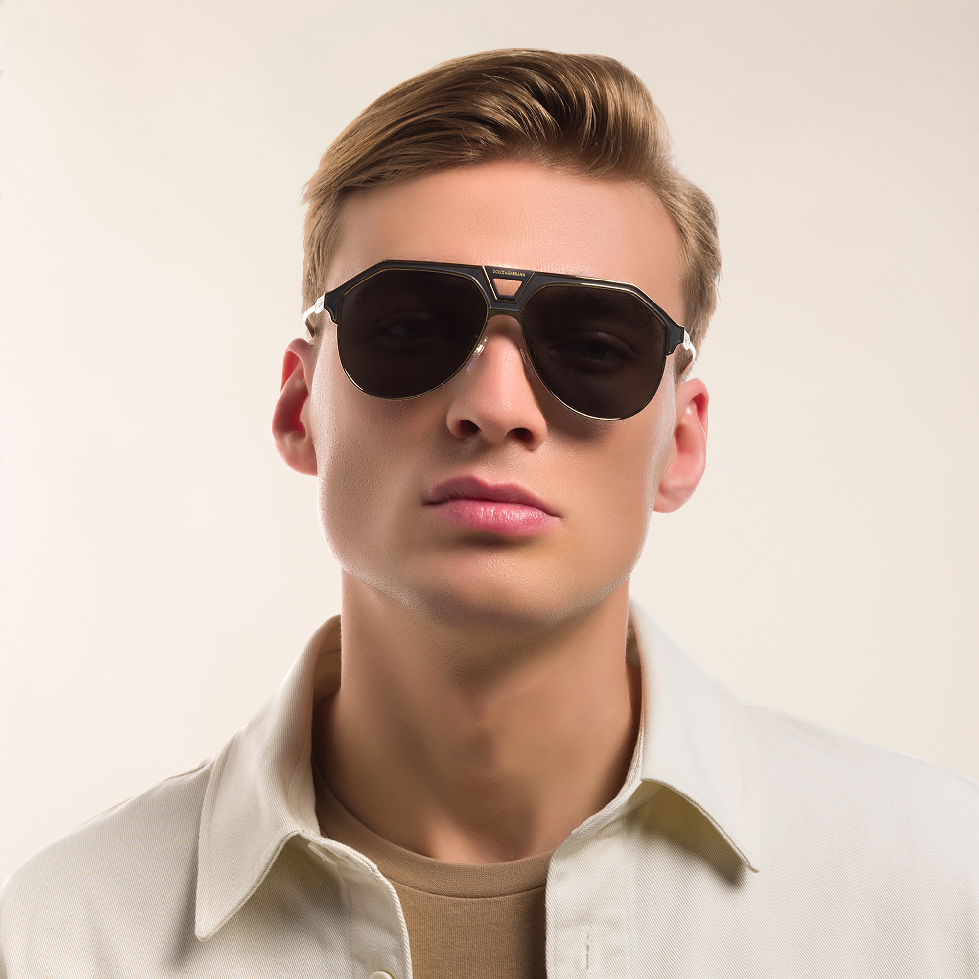 Shop Dolce & Gabbana Wide Aviator Sunglasses in Gold online.