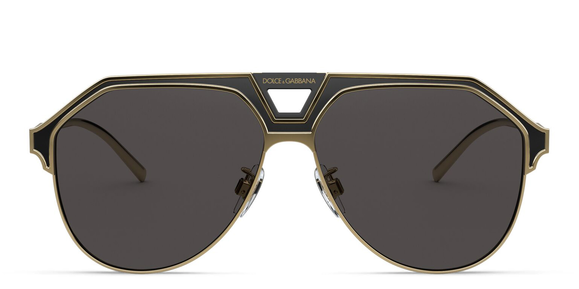 Shop Dolce & Gabbana Wide Aviator Sunglasses in Gold online.