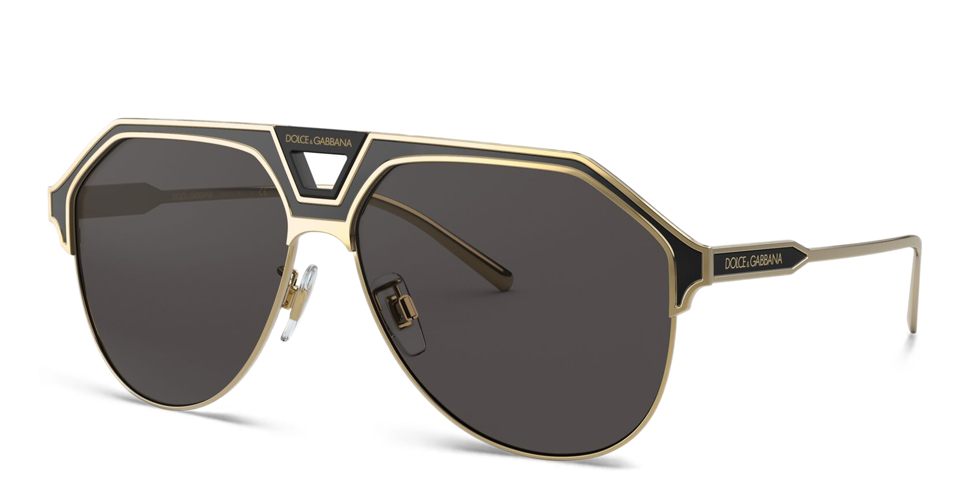 Shop Dolce & Gabbana Wide Aviator Sunglasses in Gold online.