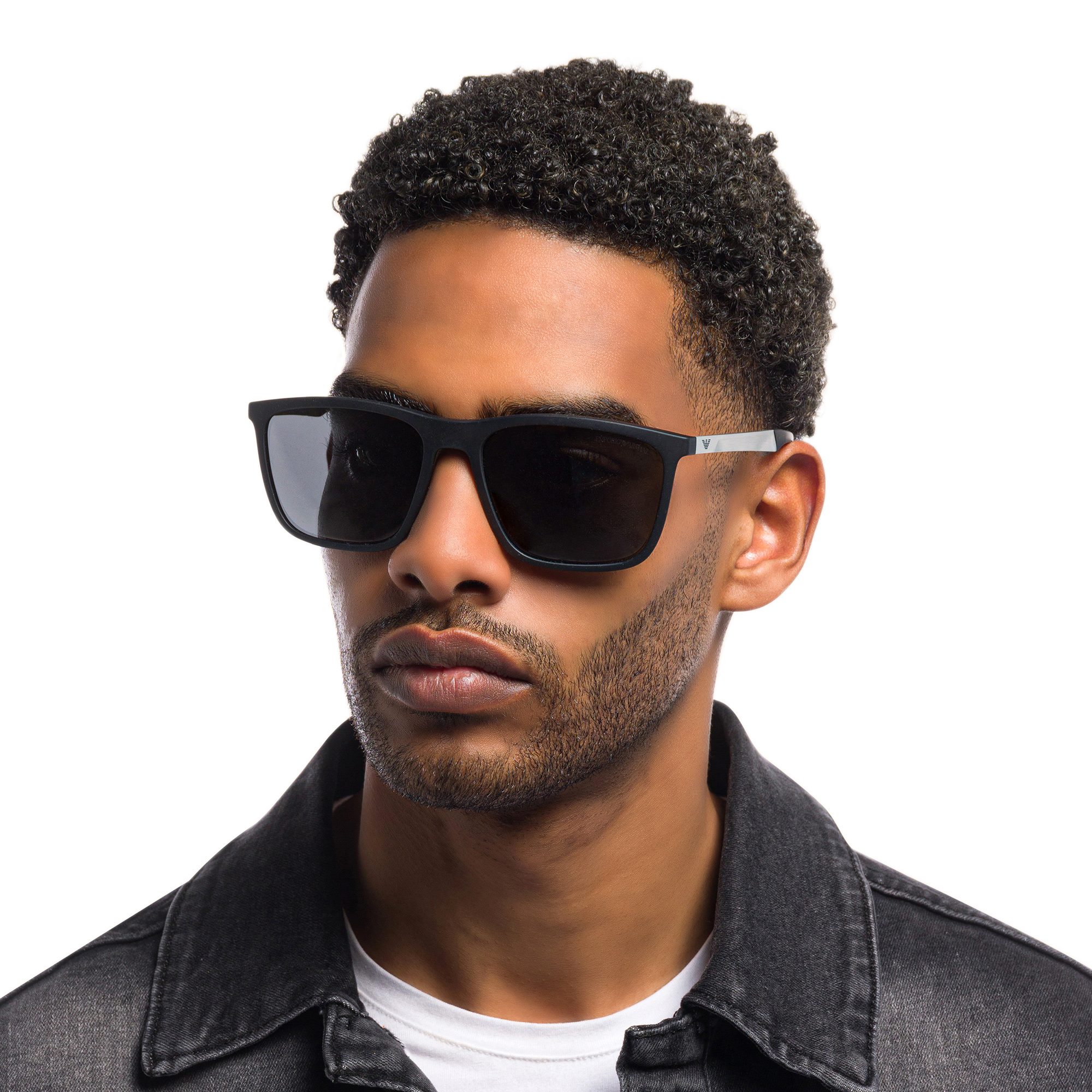 Emporio Armani Rectangle Sunglasses in Rubber Black – Product Photo 5