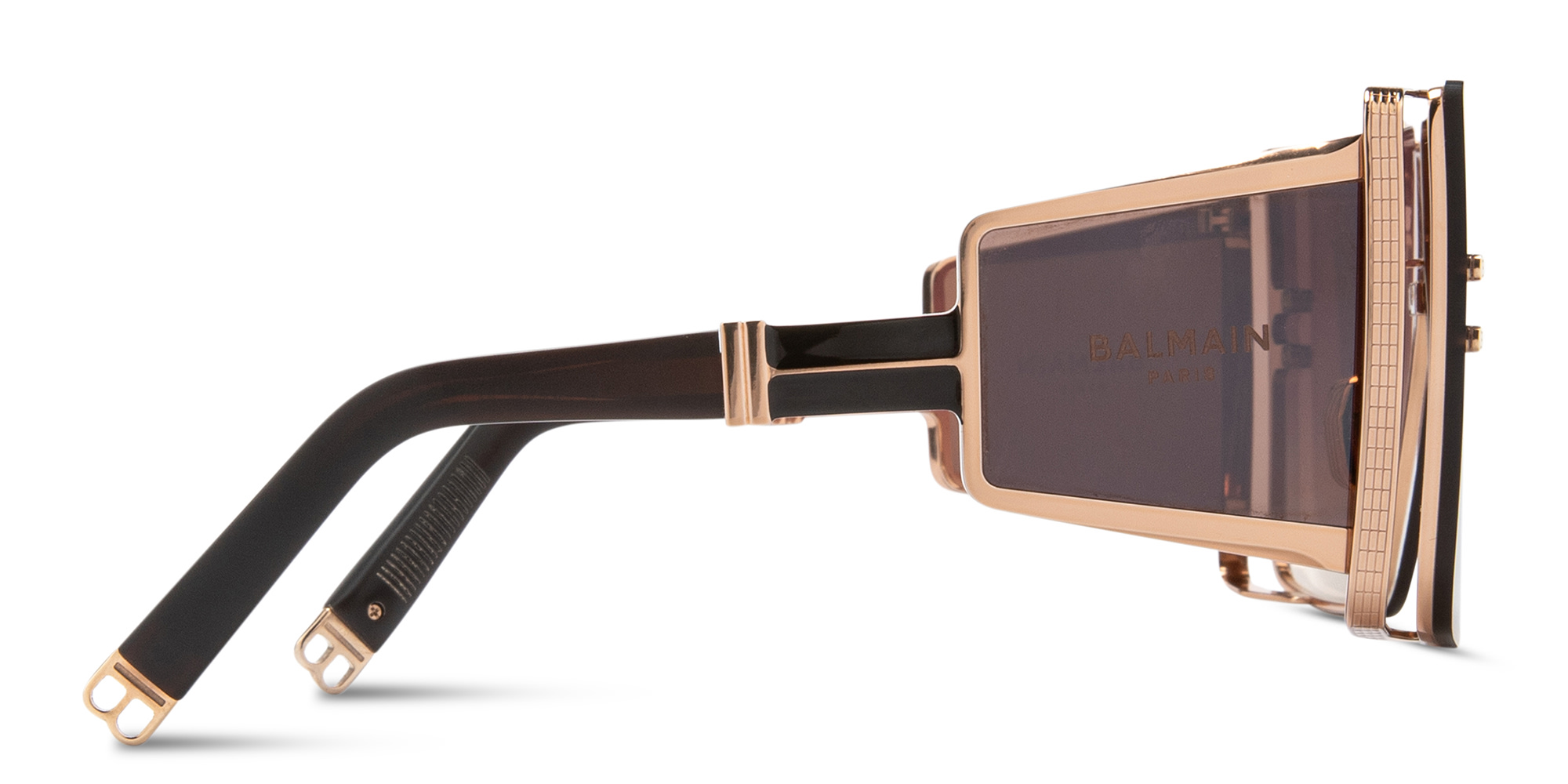 Shop BALMAIN Wonder Boy Unisex Wide Mask Sunglasses in Rose Gold online.