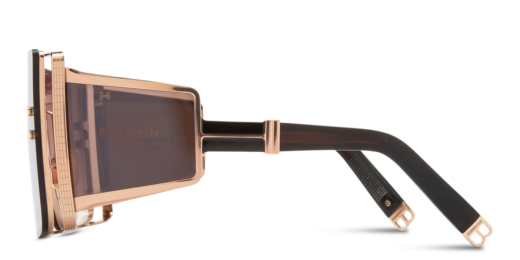 Shop BALMAIN Wonder Boy Unisex Wide Mask Sunglasses in Rose Gold online.