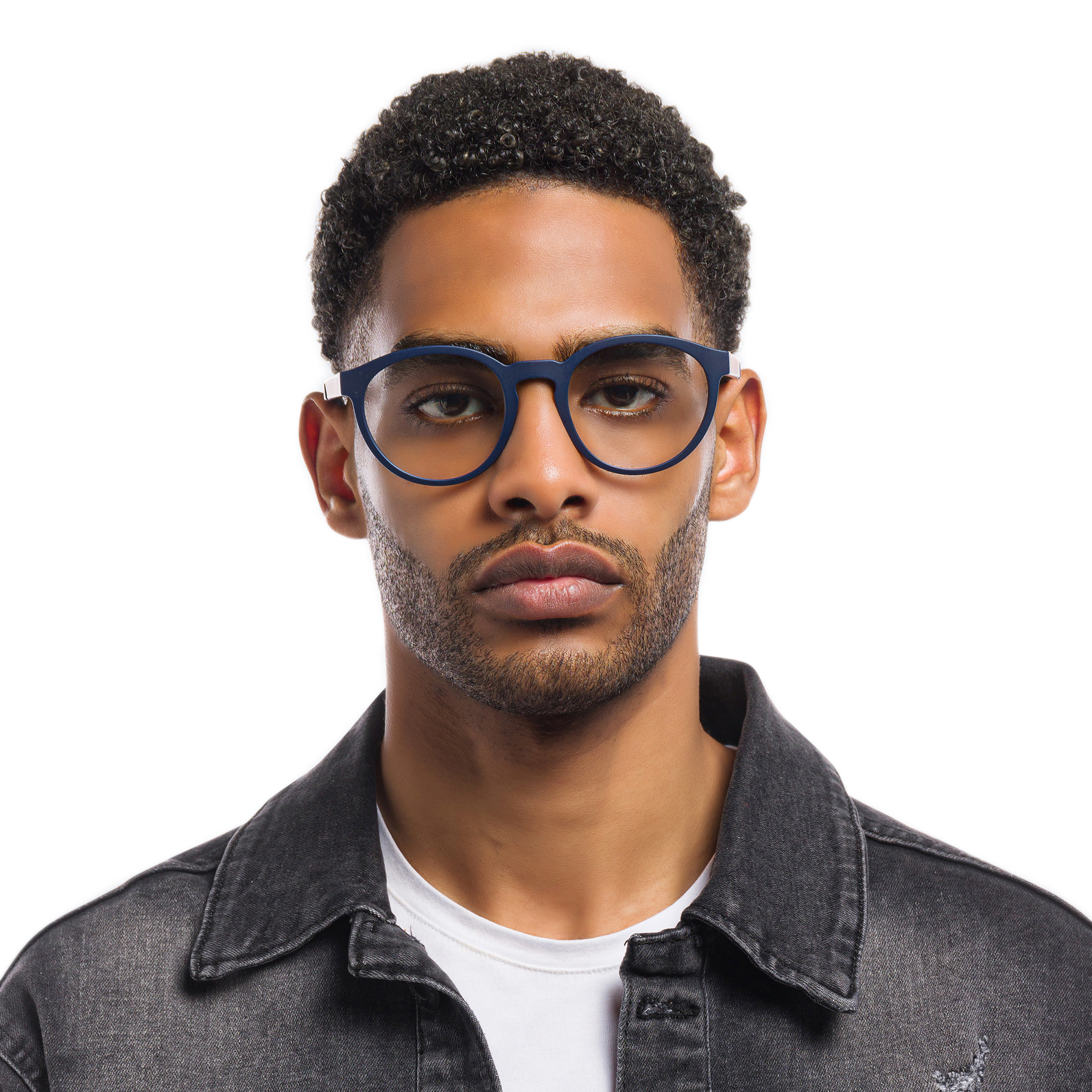 Shop Emporio Armani Panthos Eyeglasses in Matte Blue online.