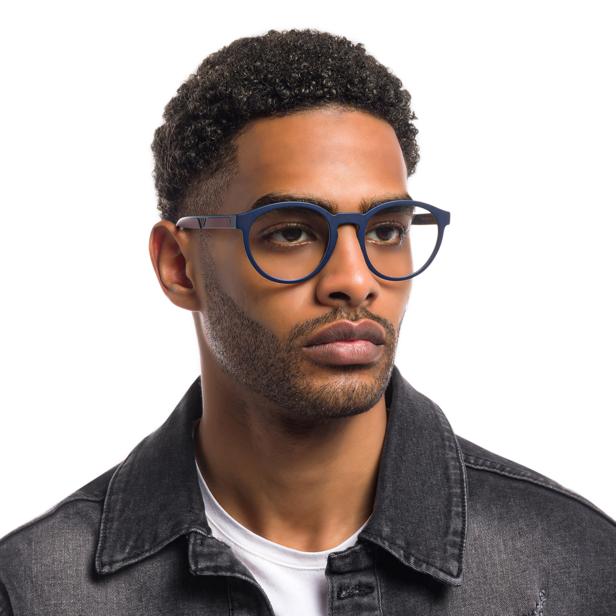 Shop Emporio Armani Panthos Eyeglasses in Matte Blue online.