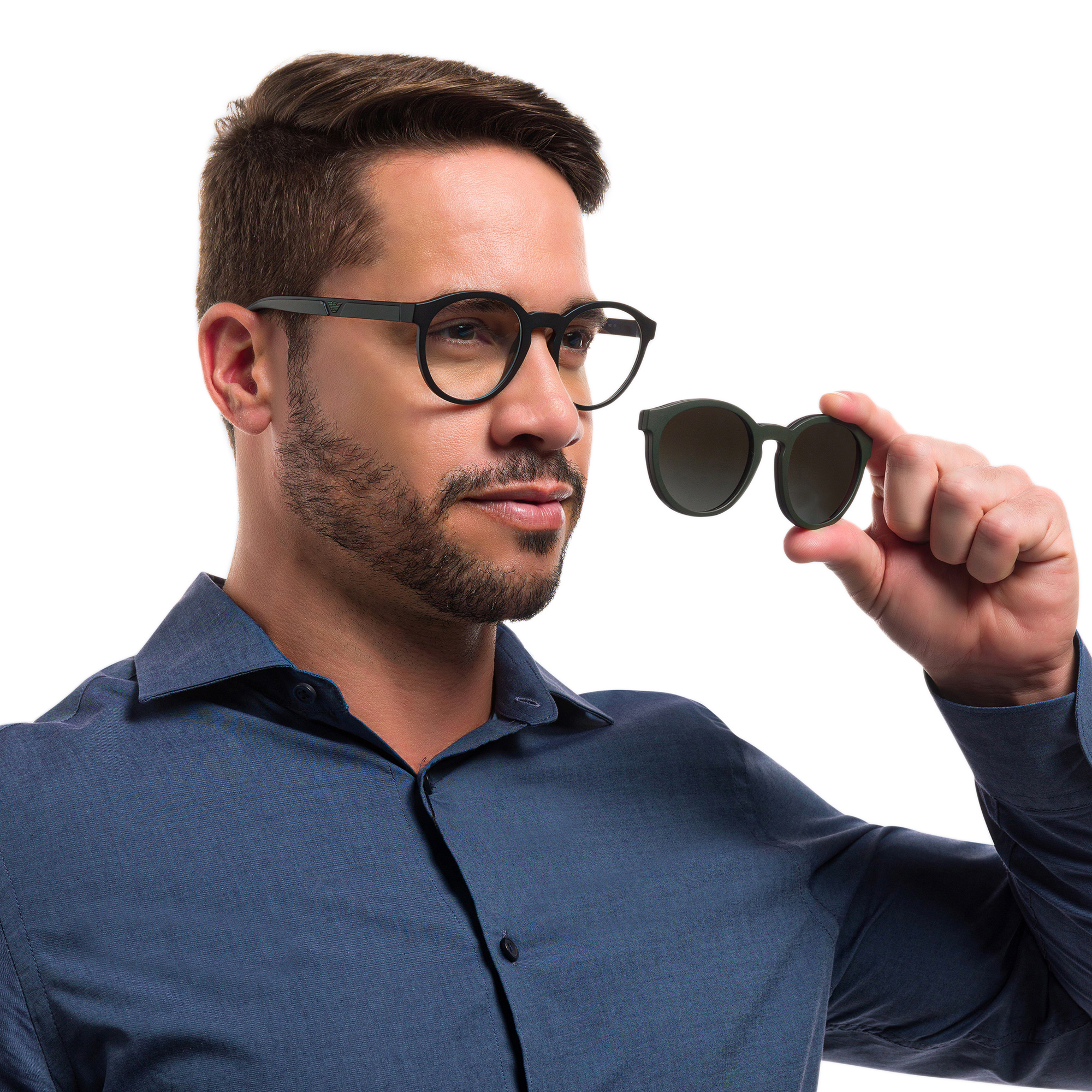 Shop Emporio Armani Panthos Eyeglasses in Matte Black online.