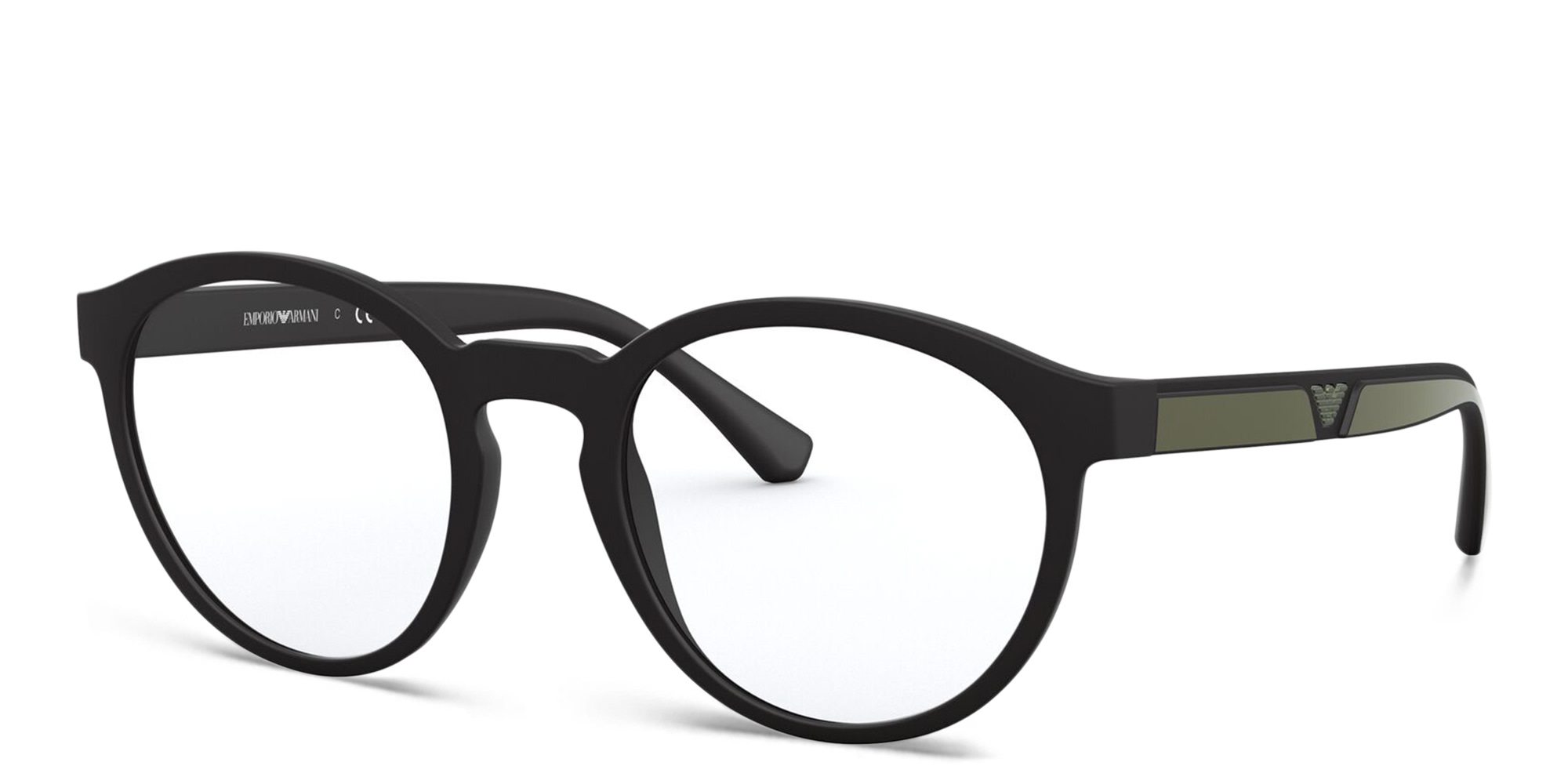 Shop Emporio Armani Panthos Eyeglasses in Matte Black online.