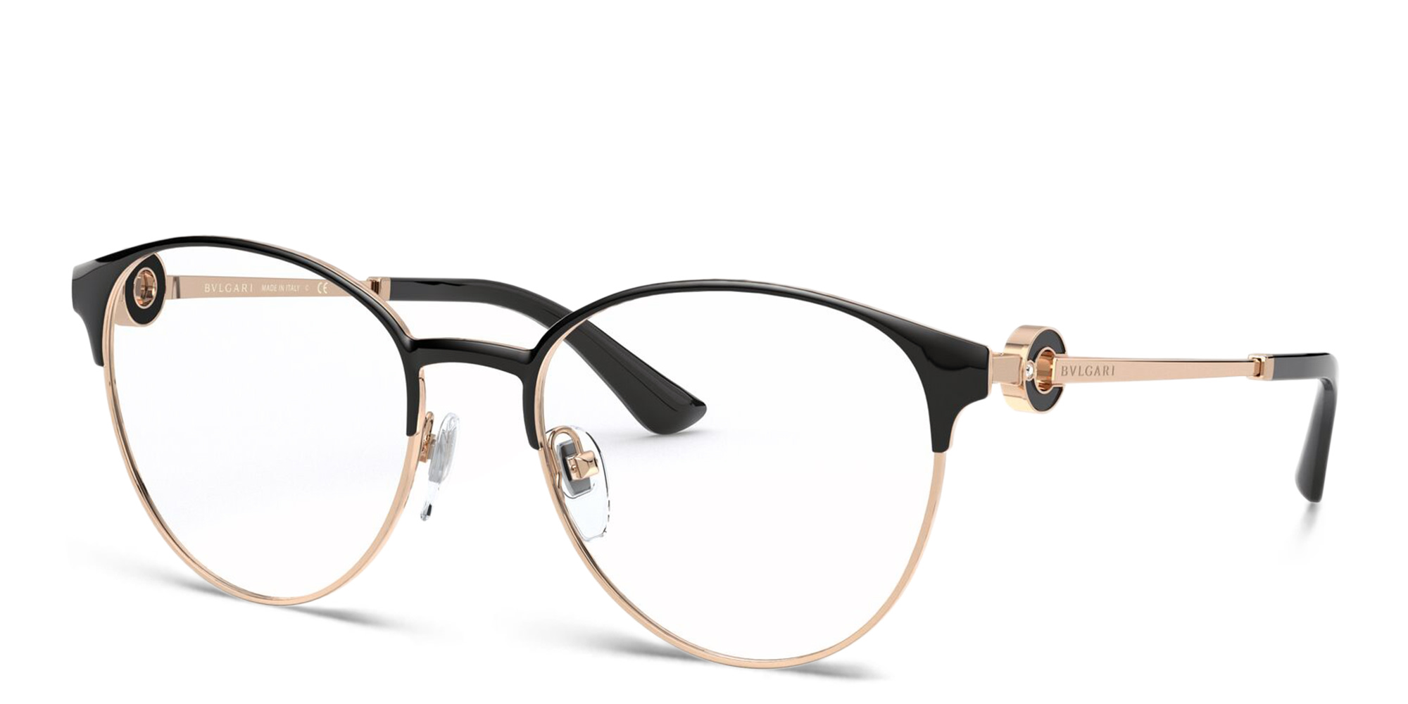 BVLGARI Round Eyeglasses in Pink Gold/Black – Product Photo 2