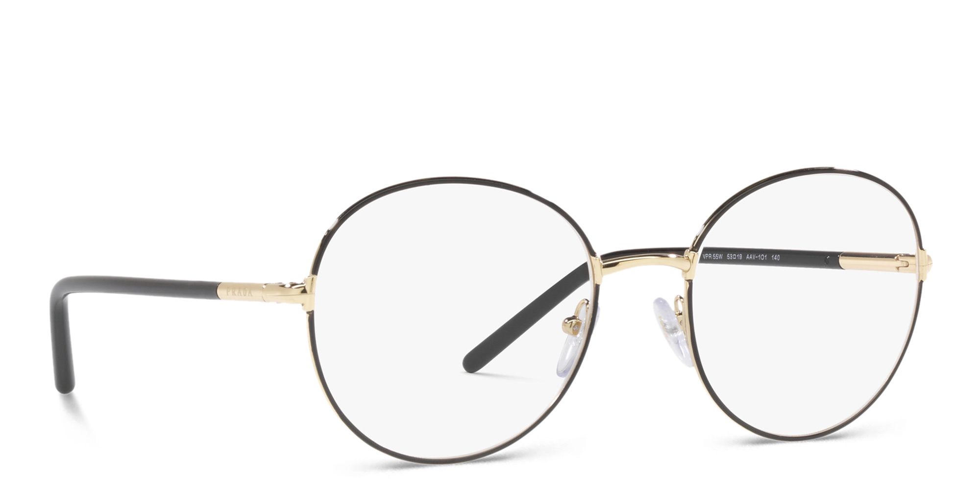PRADA Round Eyeglasses in Pale Gold/Black – Product Photo 1