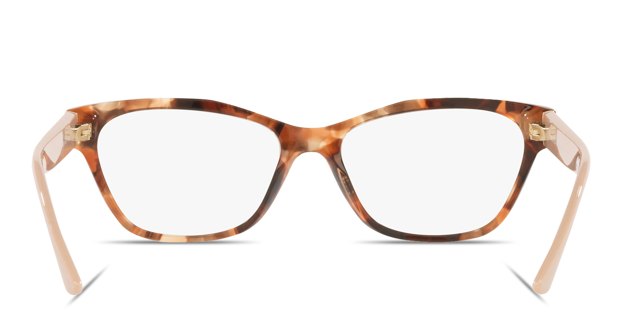 Shop PRADA Embossed Logo Rectangle Eyeglasses in Caramel Havana online.