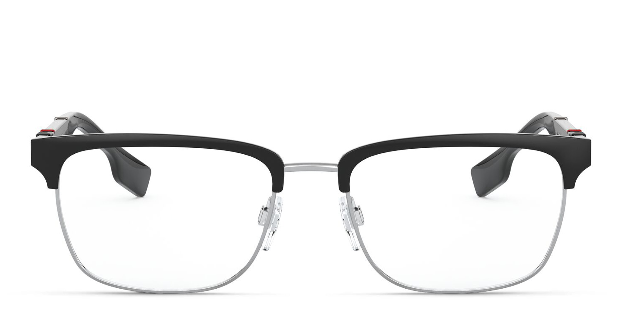 Shop BURBERRY Wide Rectangle Eyeglasses in Silver/Matte Black online.