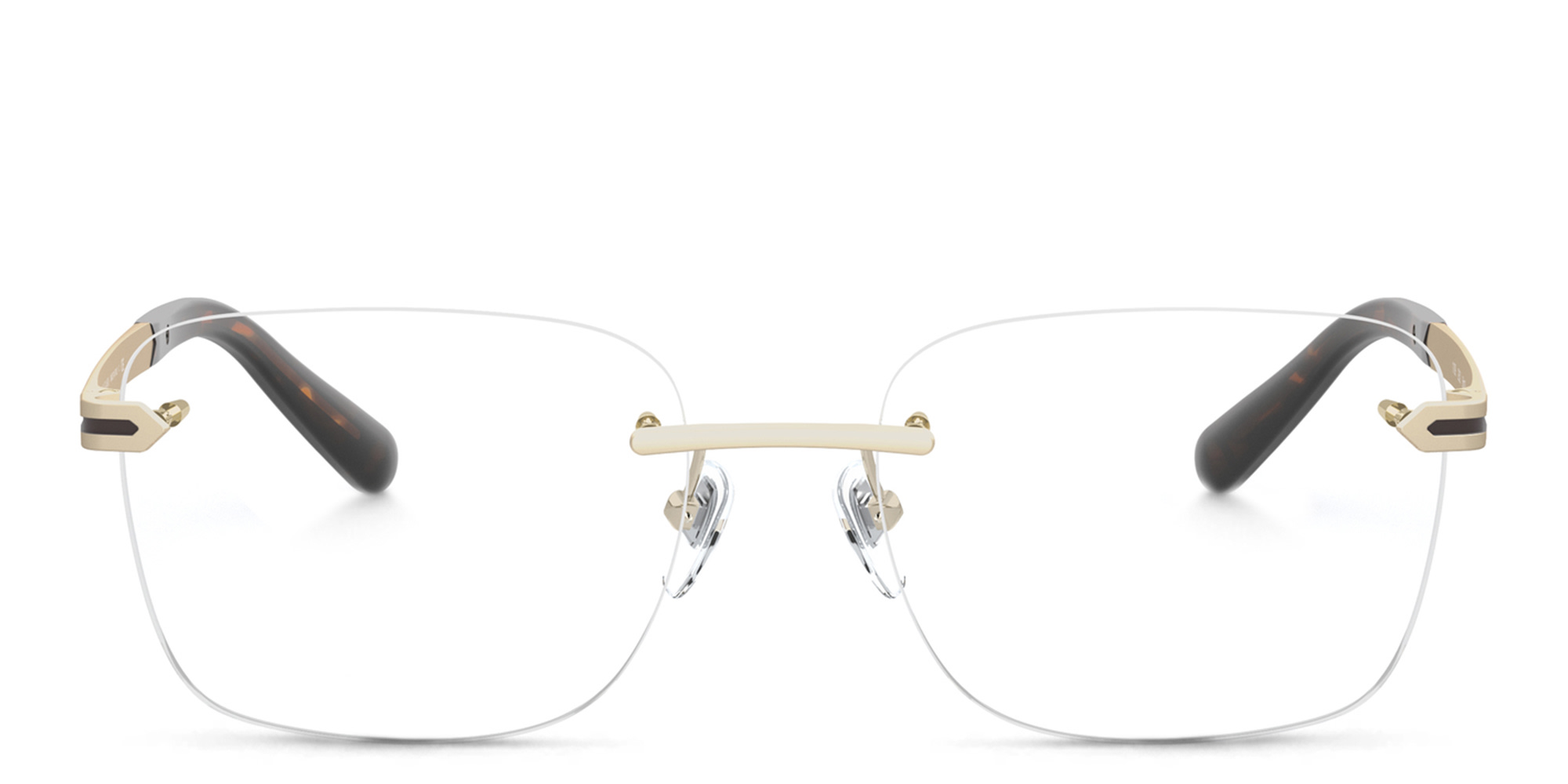 Shop BVLGARI Rimless Rectangle Eyeglasses in Matte Pale Gold online.