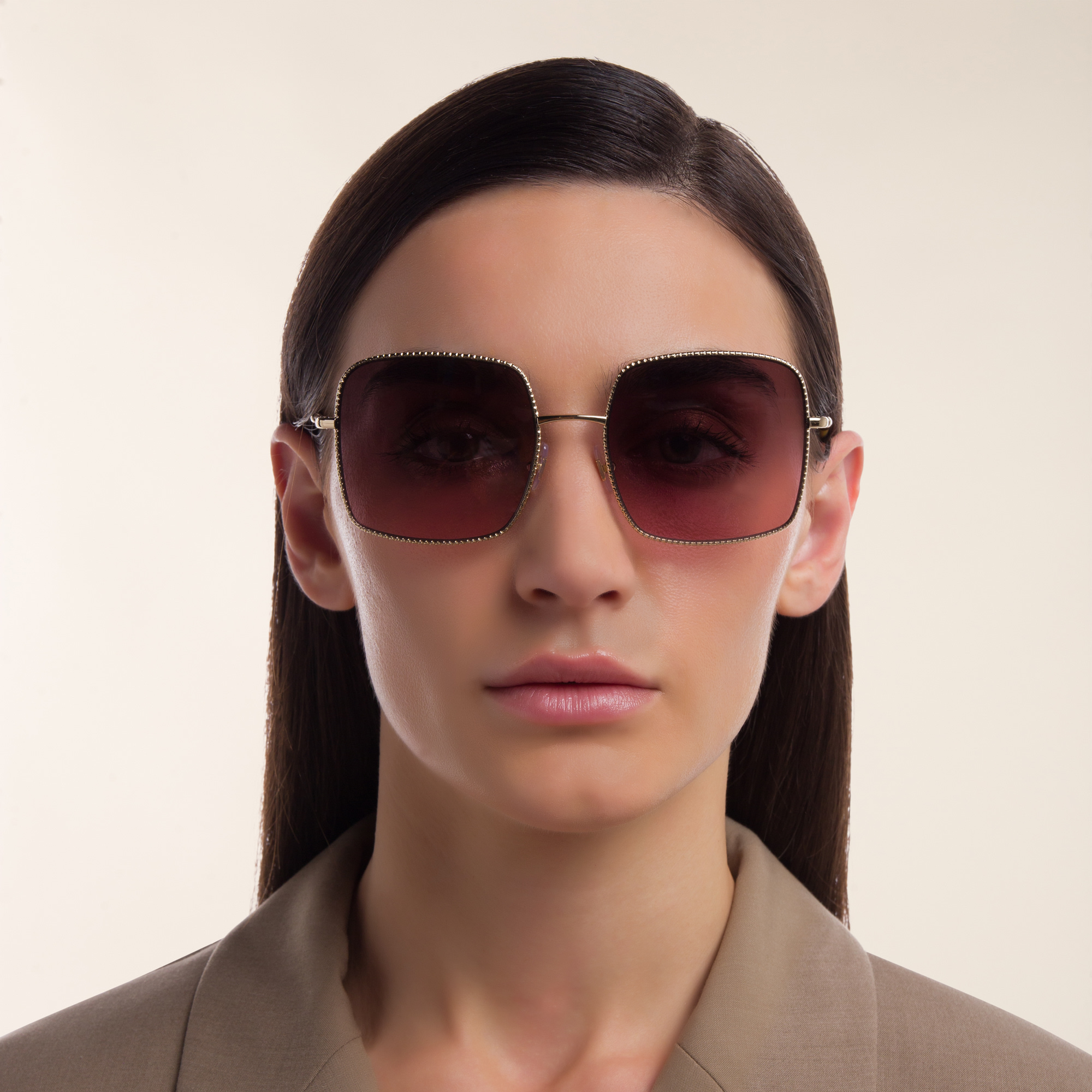 Shop MIU MIU Square Sunglasses in Pale Gold online.